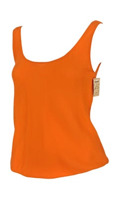NWT Early 1990s Donna Karan Bright Orange Silk Sheer Scoop Neck Tank Top
