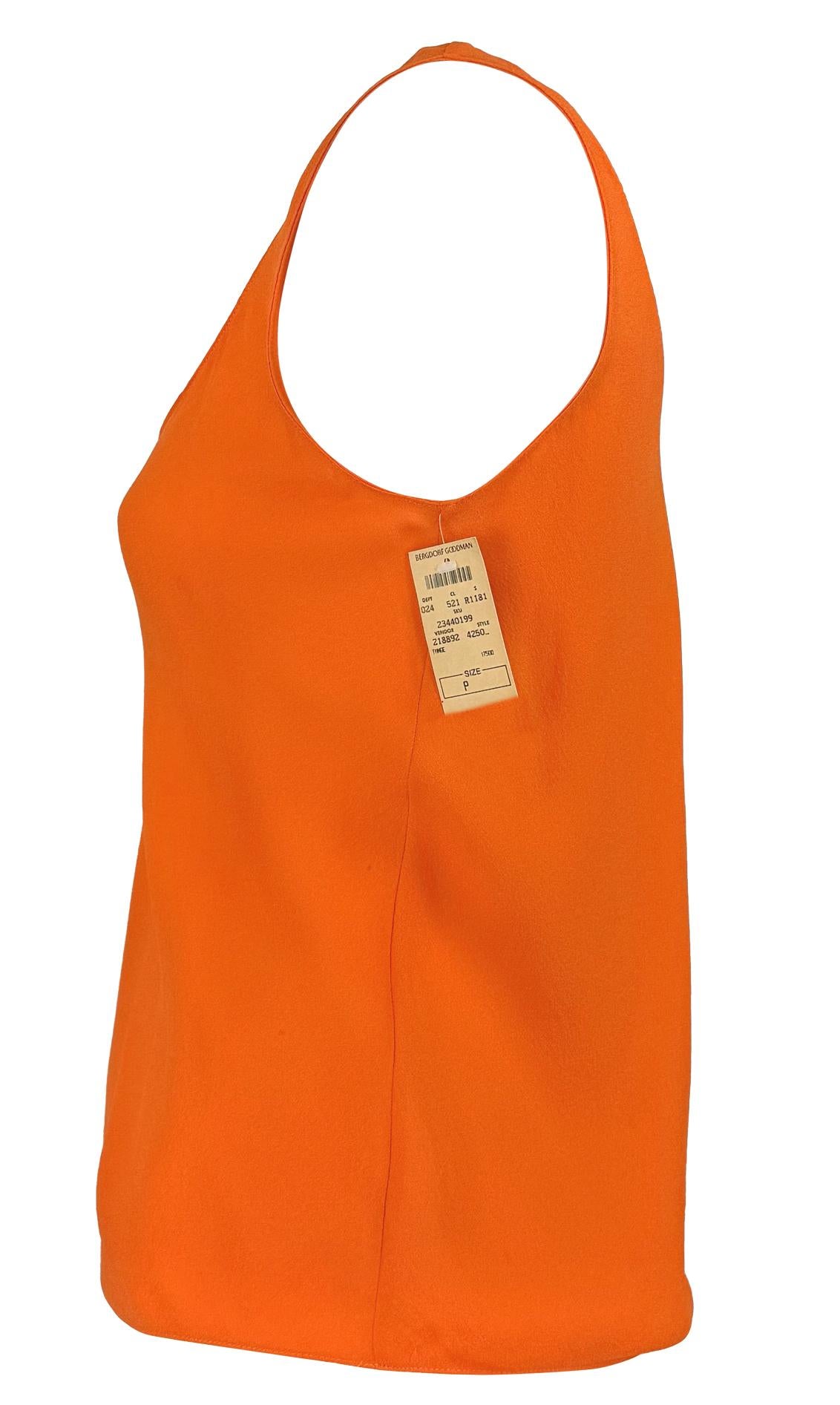 NWT Early 1990s Donna Karan Bright Orange Silk Sheer Scoop Neck Tank Top In Excellent Condition For Sale In West Hollywood, CA