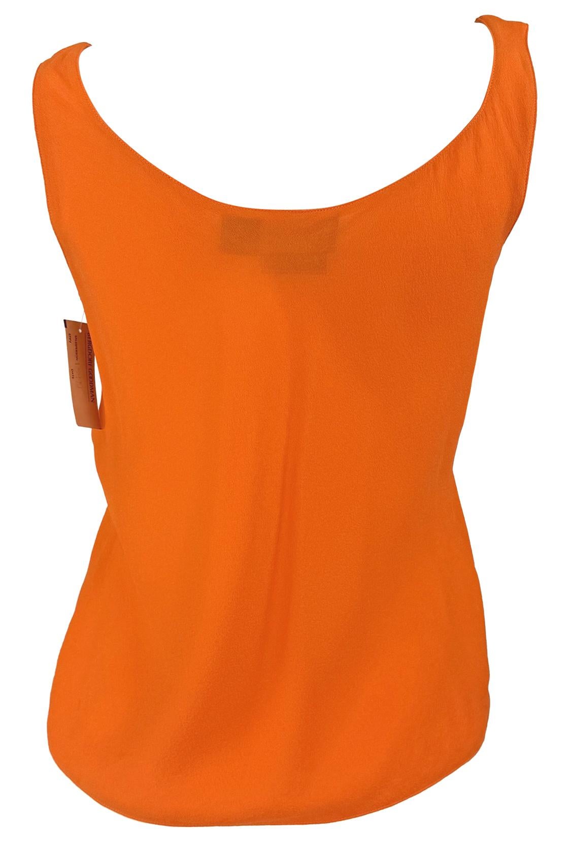 Women's NWT Early 1990s Donna Karan Bright Orange Silk Sheer Scoop Neck Tank Top For Sale