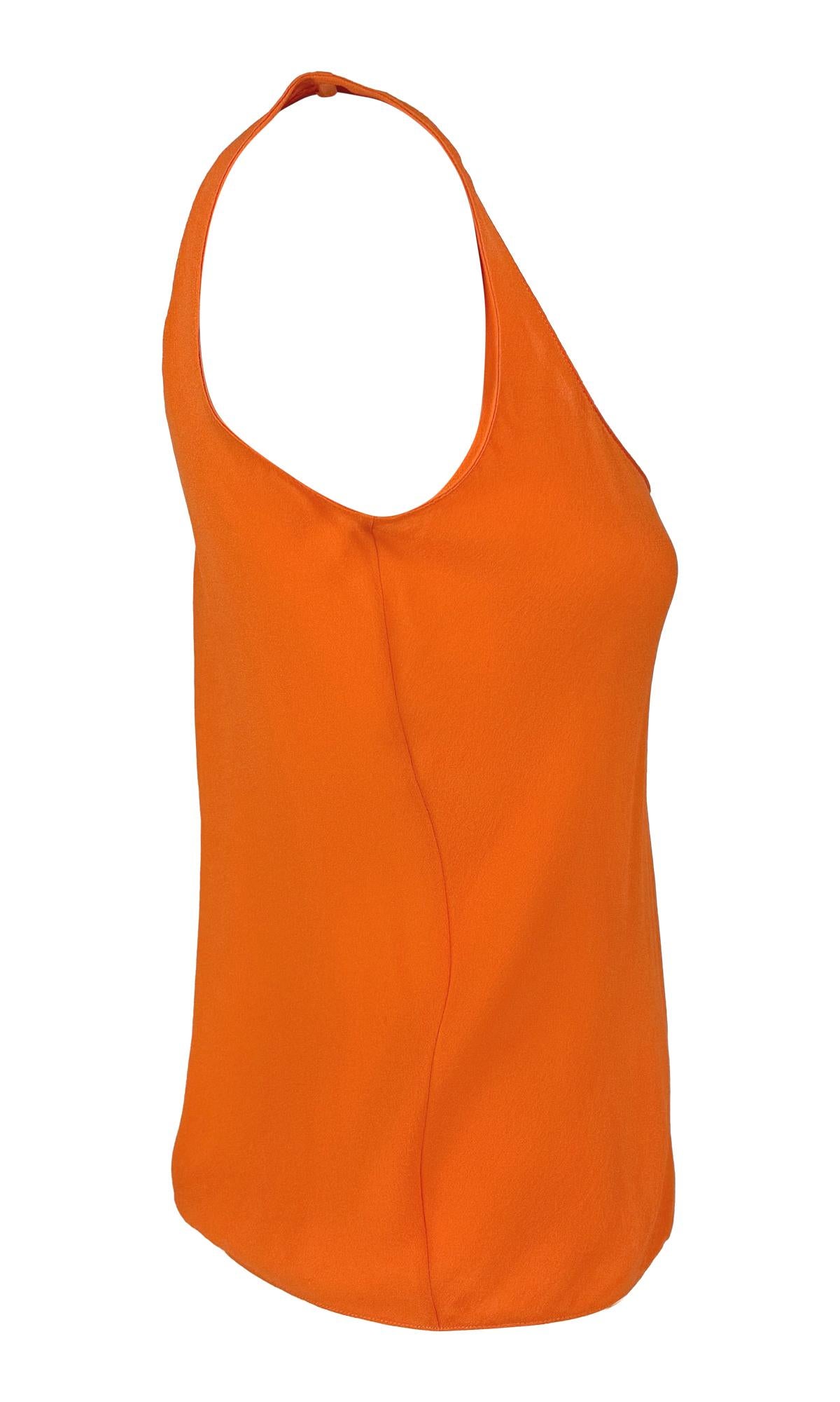 NWT Early 1990s Donna Karan Bright Orange Silk Sheer Scoop Neck Tank Top For Sale 1