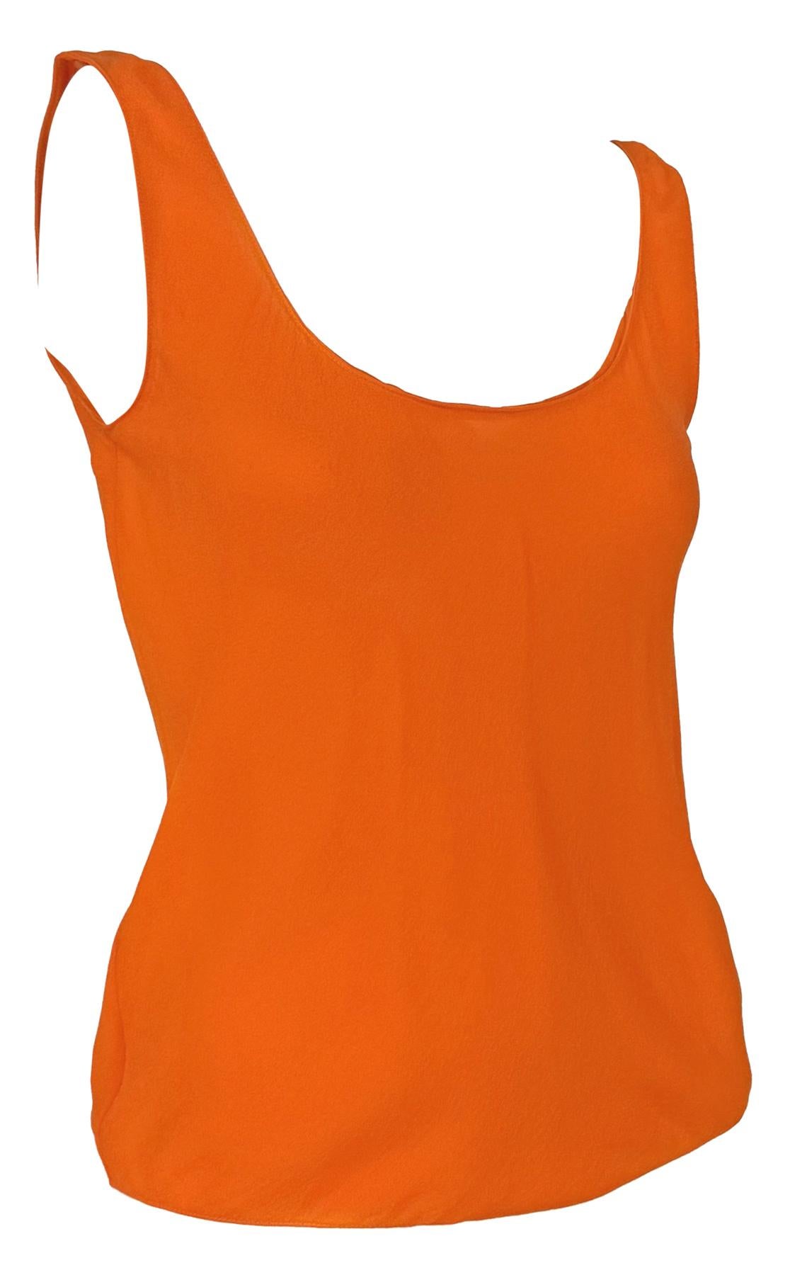 NWT Early 1990s Donna Karan Bright Orange Silk Sheer Scoop Neck Tank Top For Sale 2