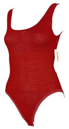 NWT Early 1990s Donna Karan Red Bodycon Knit Sleeveless Bodysuit