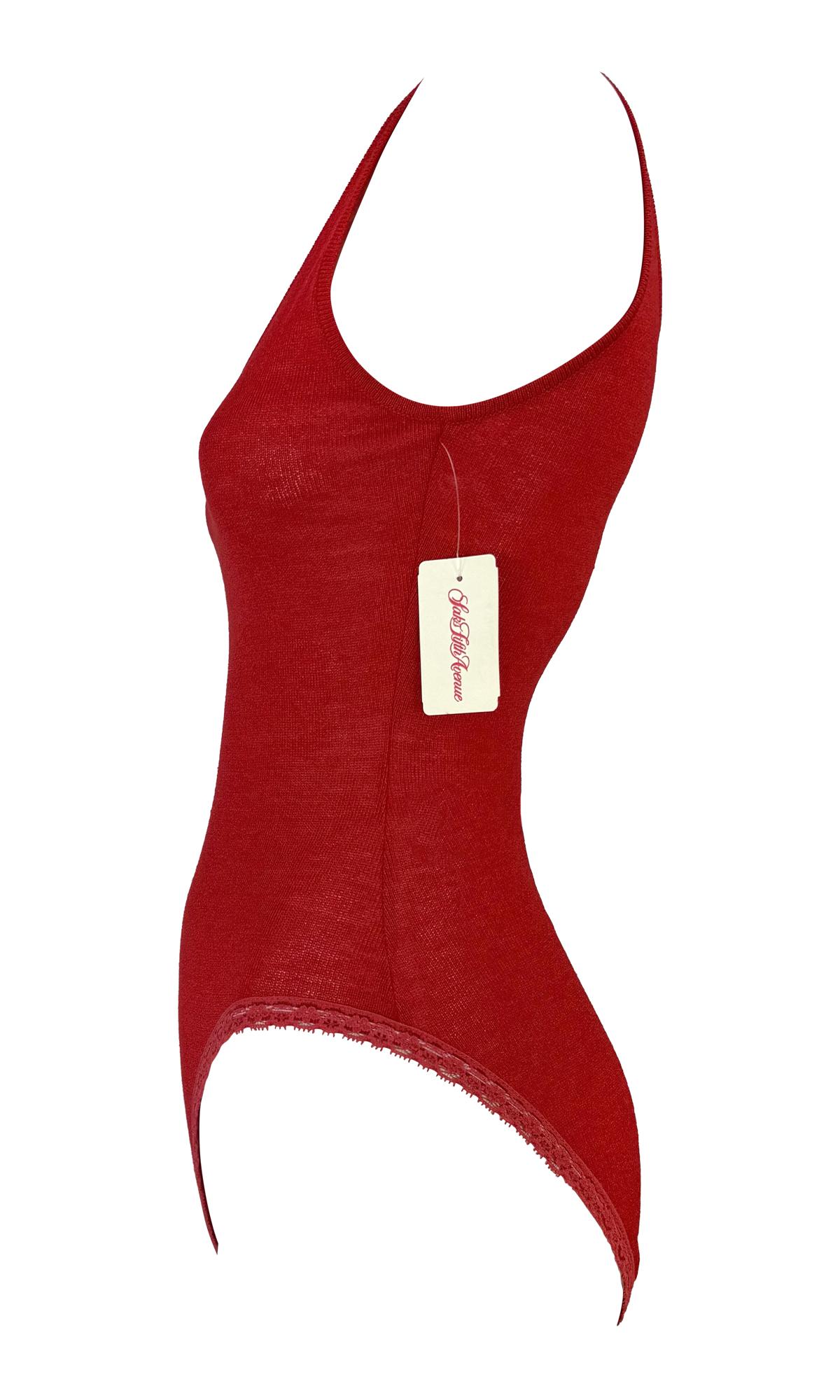 NWT Early 1990s Donna Karan Red Bodycon Knit Sleeveless Bodysuit In Excellent Condition For Sale In West Hollywood, CA