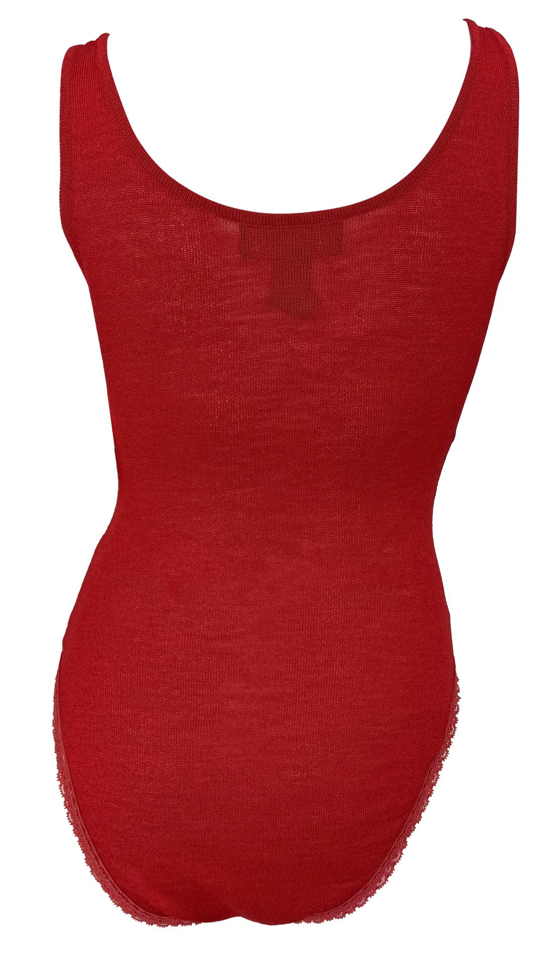 Women's NWT Early 1990s Donna Karan Red Bodycon Knit Sleeveless Bodysuit For Sale