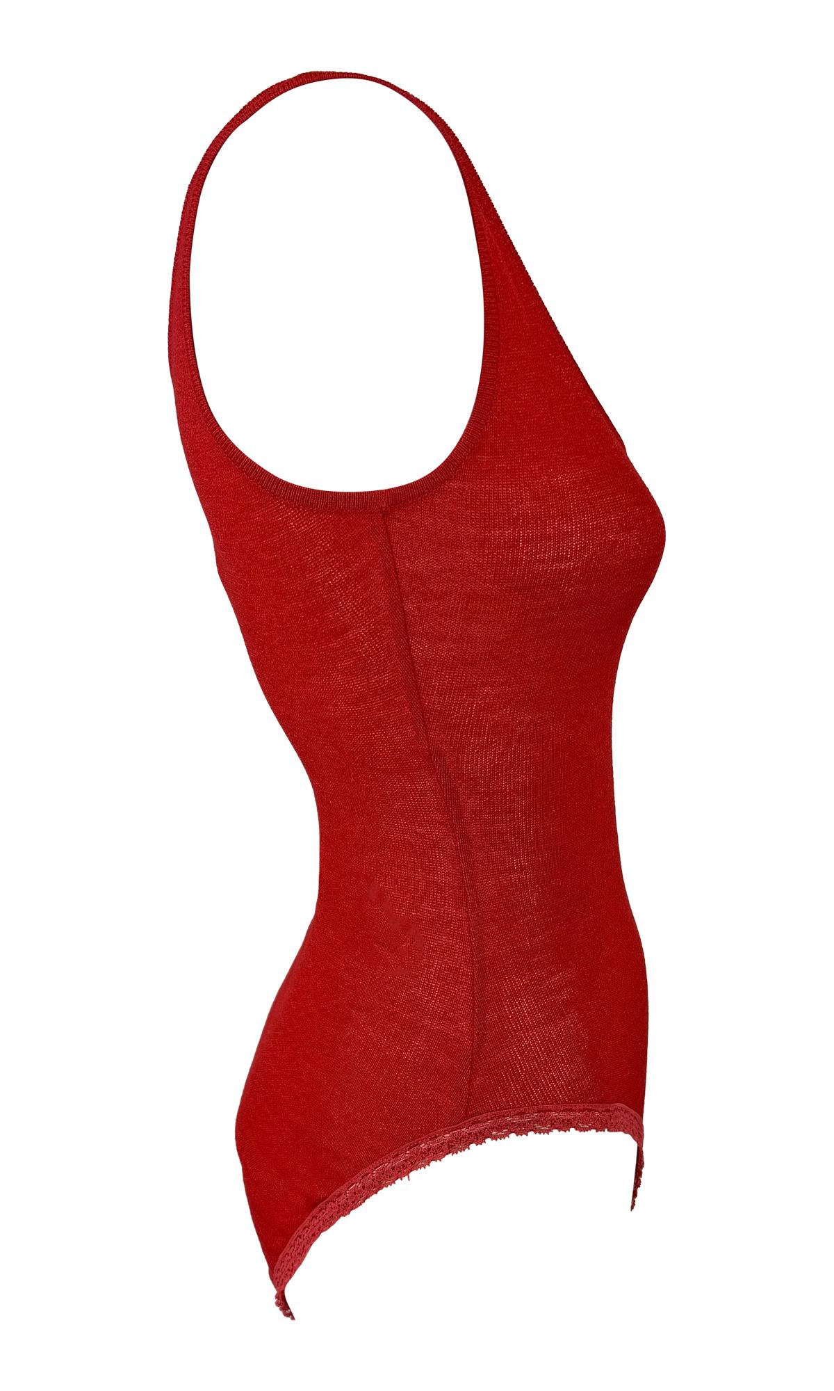NWT Early 1990s Donna Karan Red Bodycon Knit Sleeveless Bodysuit For Sale 1