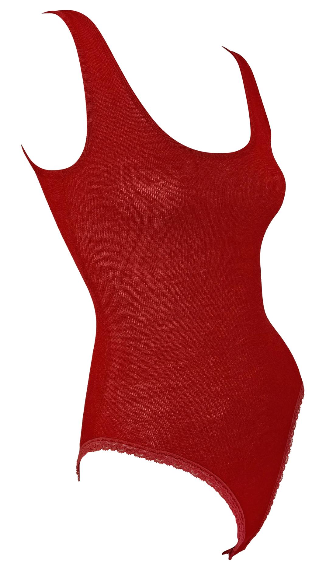 NWT Early 1990s Donna Karan Red Bodycon Knit Sleeveless Bodysuit For Sale 2