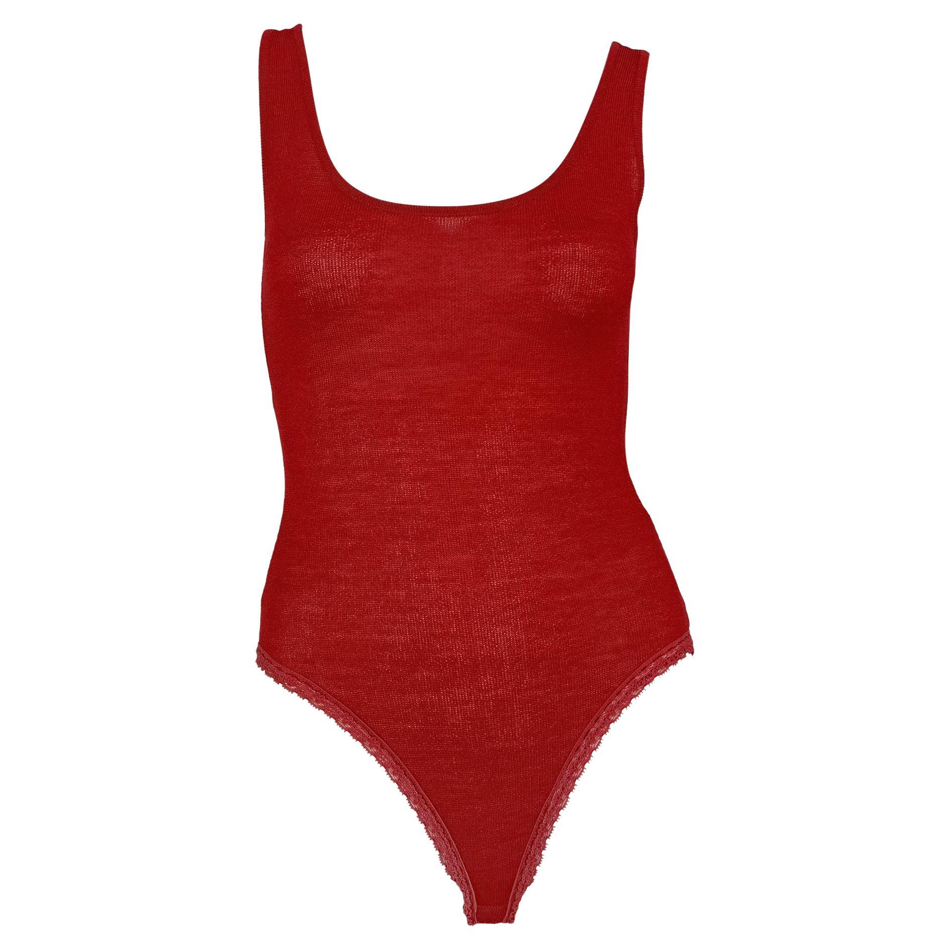 NWT Early 1990s Donna Karan Red Bodycon Knit Sleeveless Bodysuit