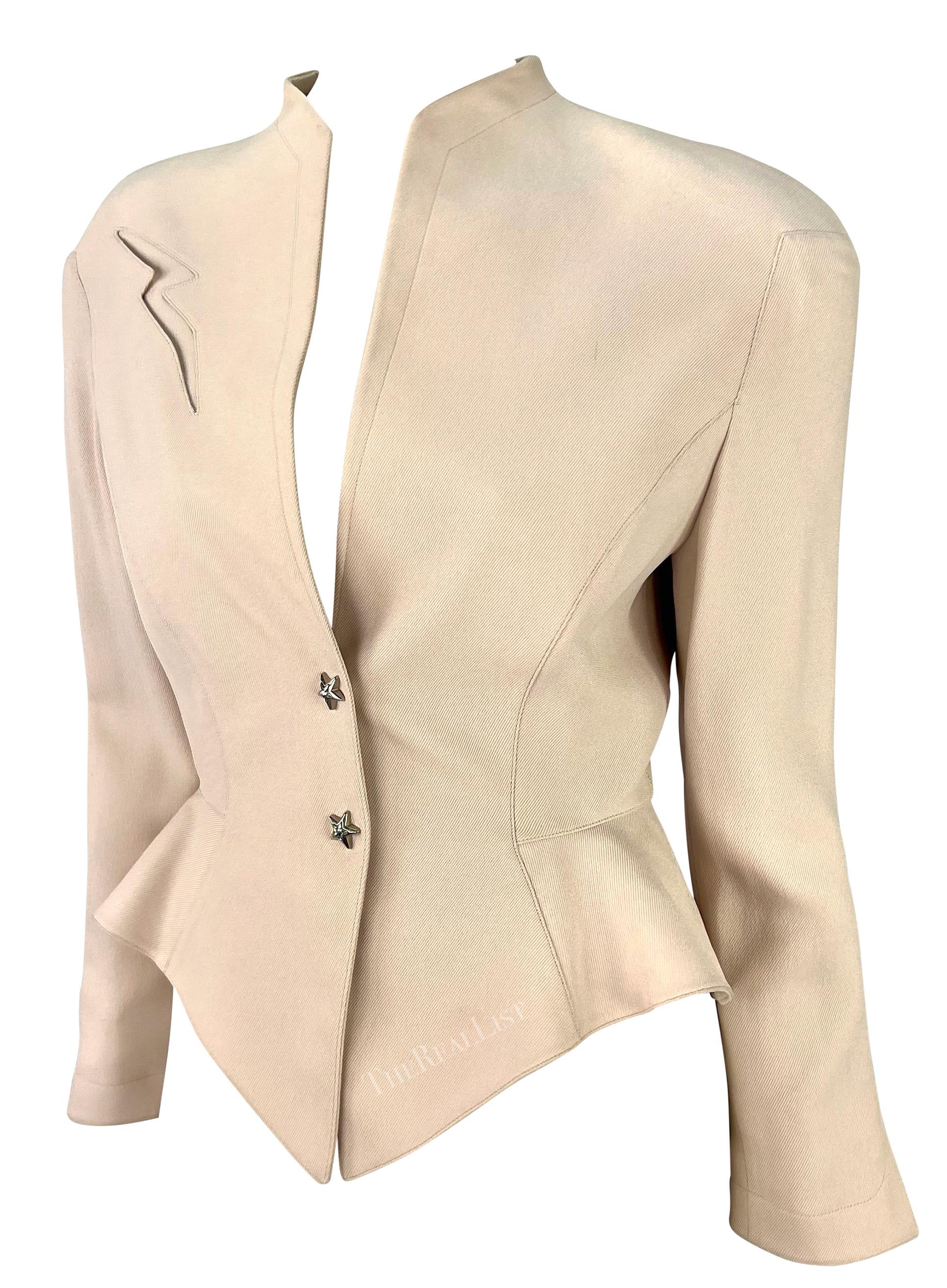 NWT Early 1990s Thierry Mugler Rhinestone Star Cinched Blush Pink Blazer Jacket In Excellent Condition For Sale In West Hollywood, CA