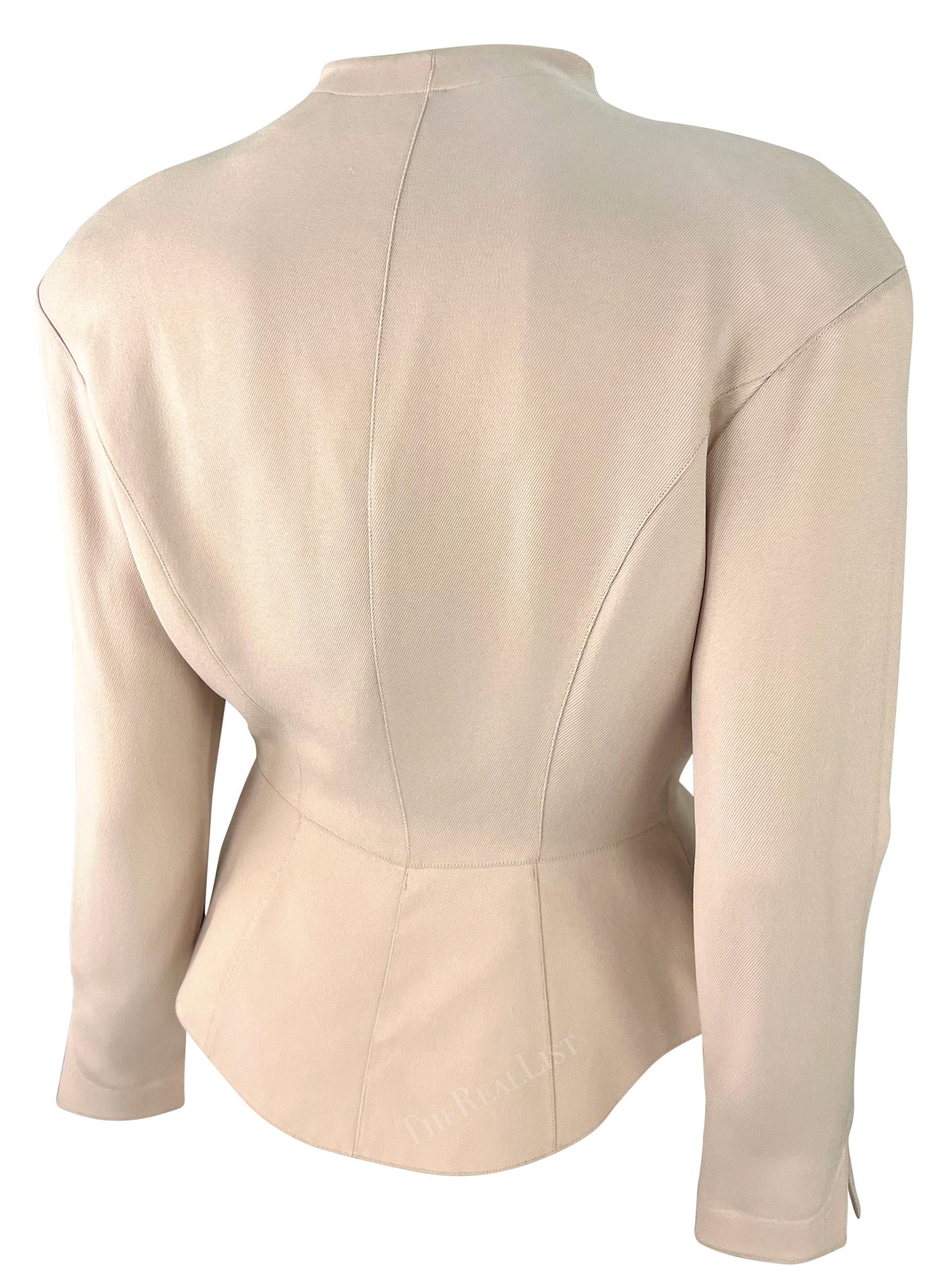 Women's NWT Early 1990s Thierry Mugler Rhinestone Star Cinched Blush Pink Blazer Jacket For Sale