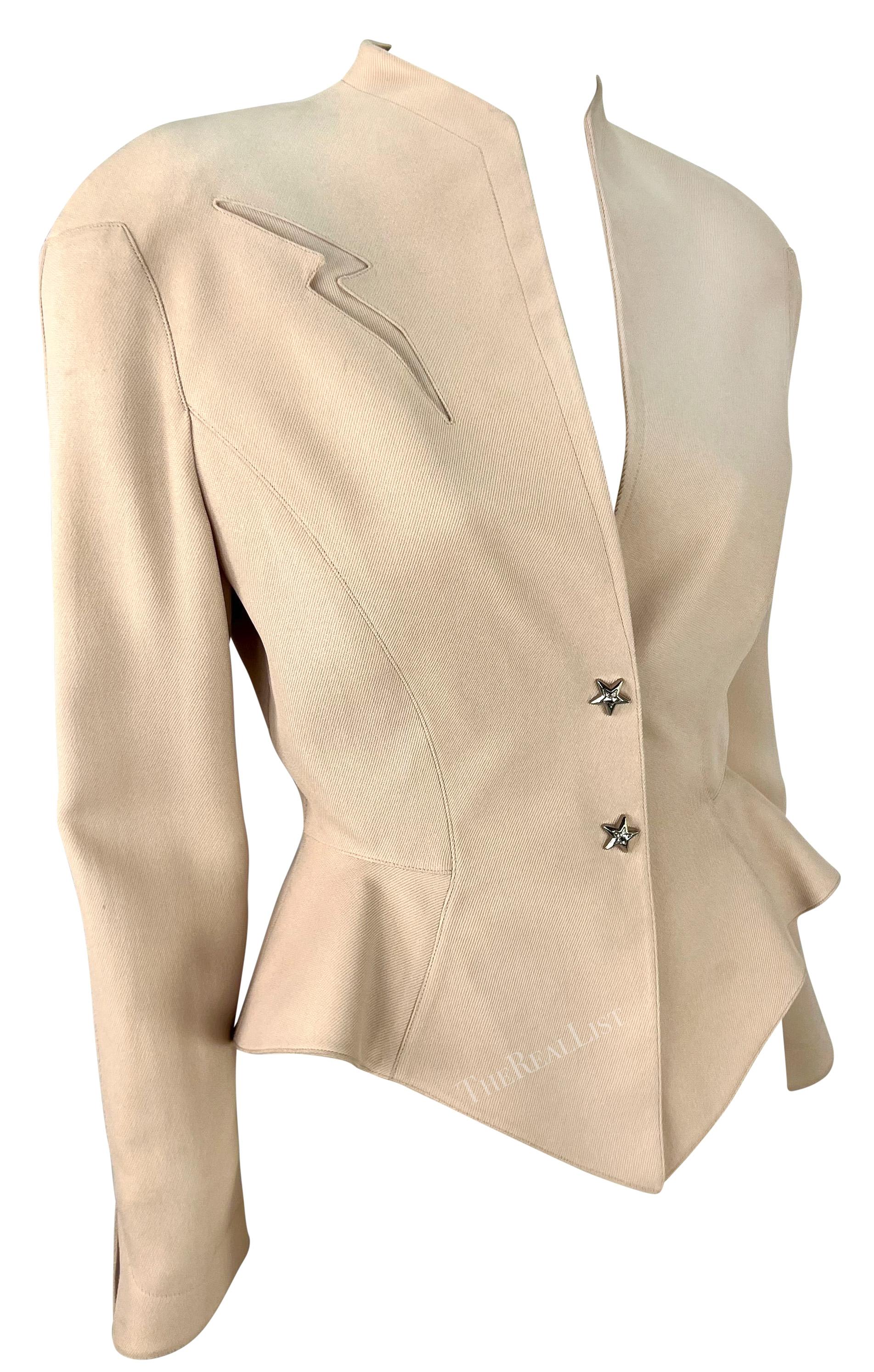 NWT Early 1990s Thierry Mugler Rhinestone Star Cinched Blush Pink Blazer Jacket For Sale 3