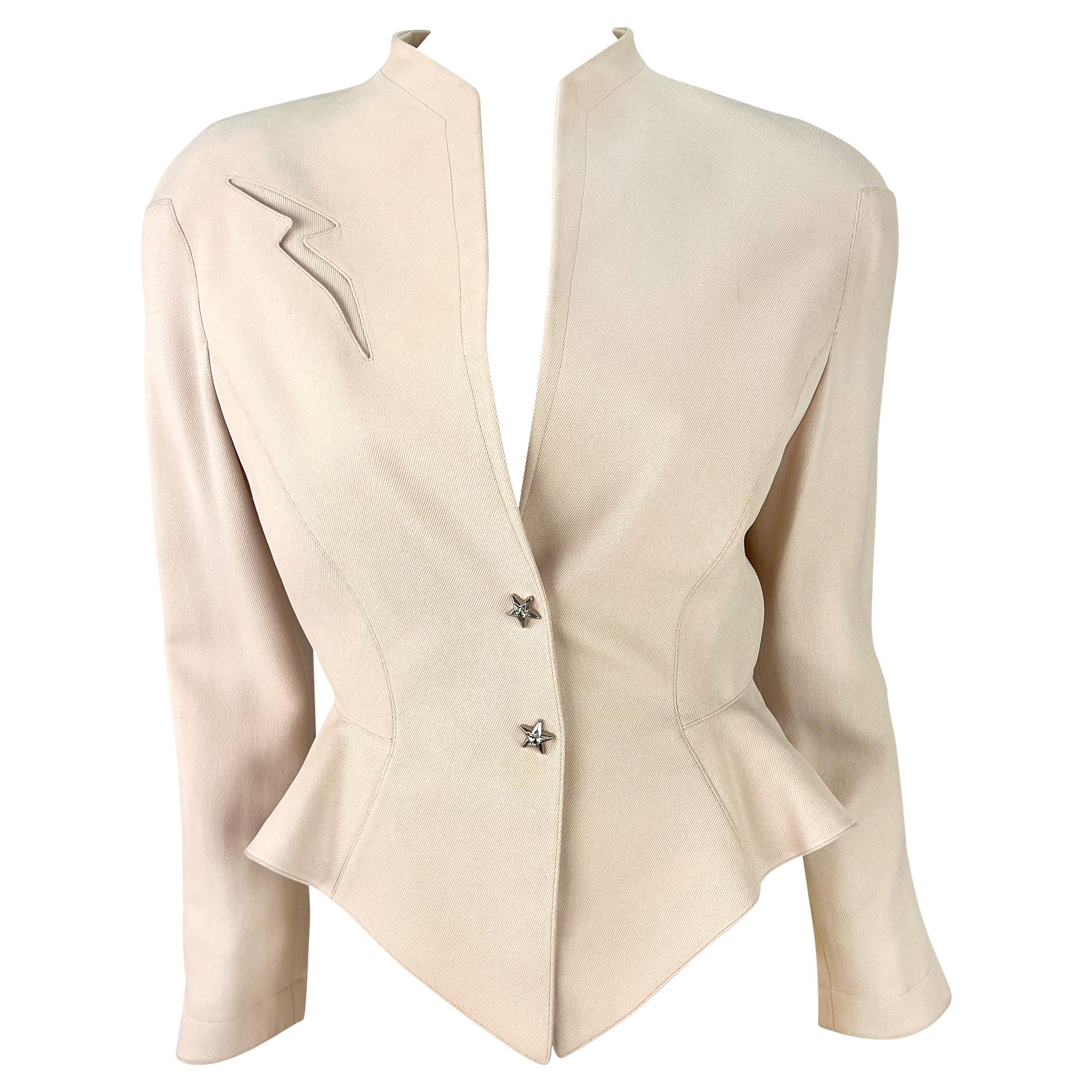 NWT Early 1990s Thierry Mugler Rhinestone Star Cinched Blush Pink Blazer Jacket For Sale