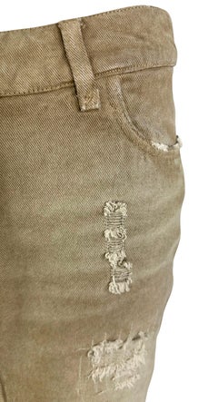 NWT Early 2000s Dolce & Gabbana Distressed Tan Denim Mid-Length Skirt