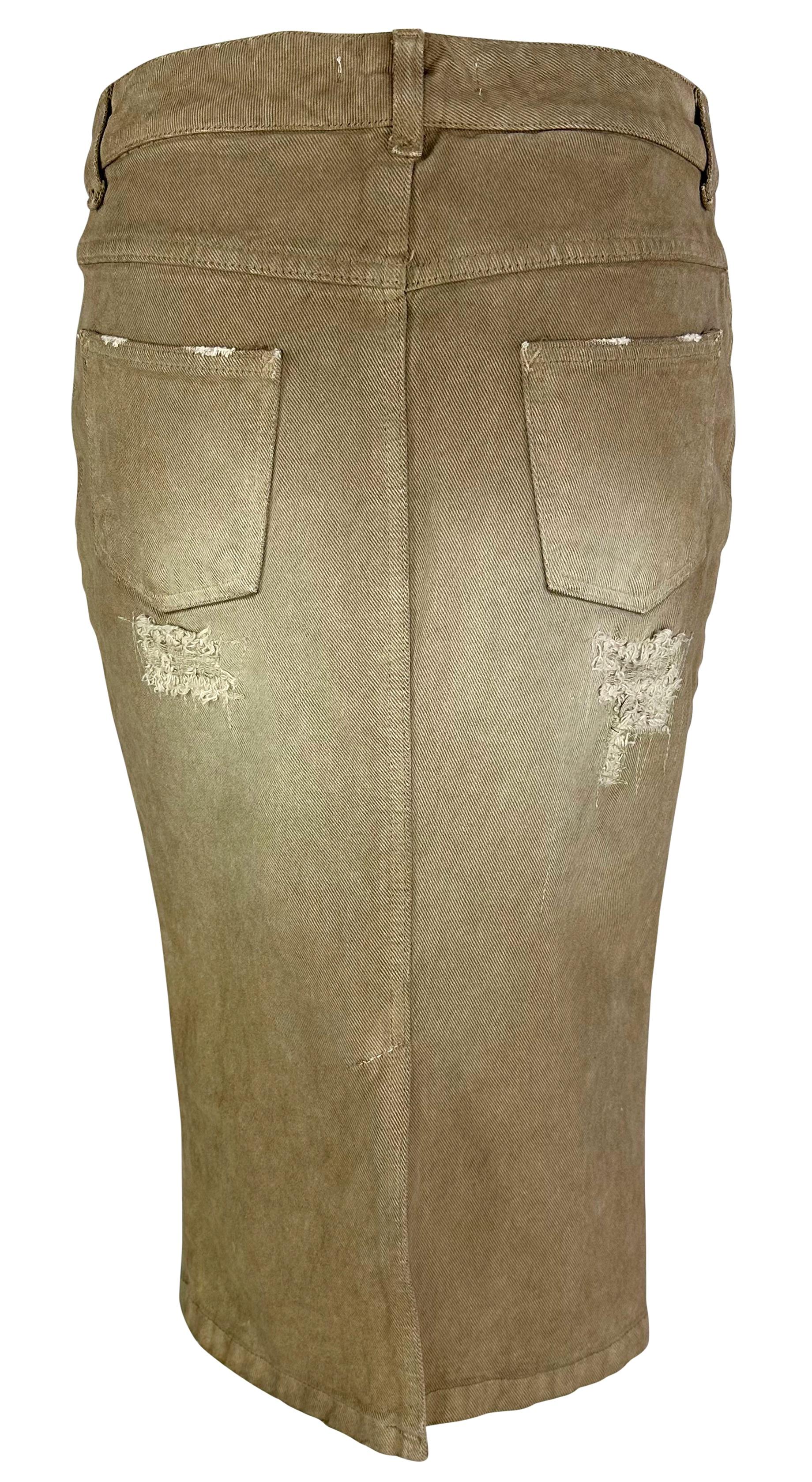 NWT Early 2000s Dolce & Gabbana Distressed Tan Denim Mid-Length Skirt For Sale 1