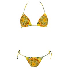 NWT Early 2000s Dolce & Gabbana Sicilian Lemon Print String Bikini Swim Set US34