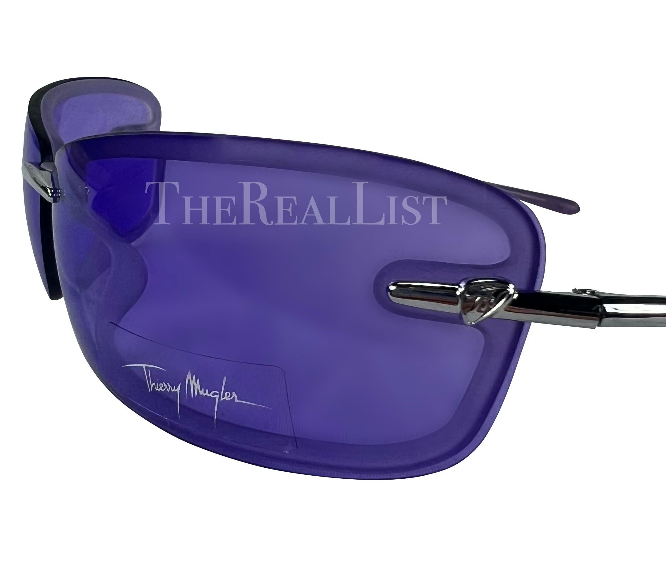 NWT Early 2000s Thierry Mugler Purple Rimless Rectangular Sunglasses Excellent état - En vente à West Hollywood, CA