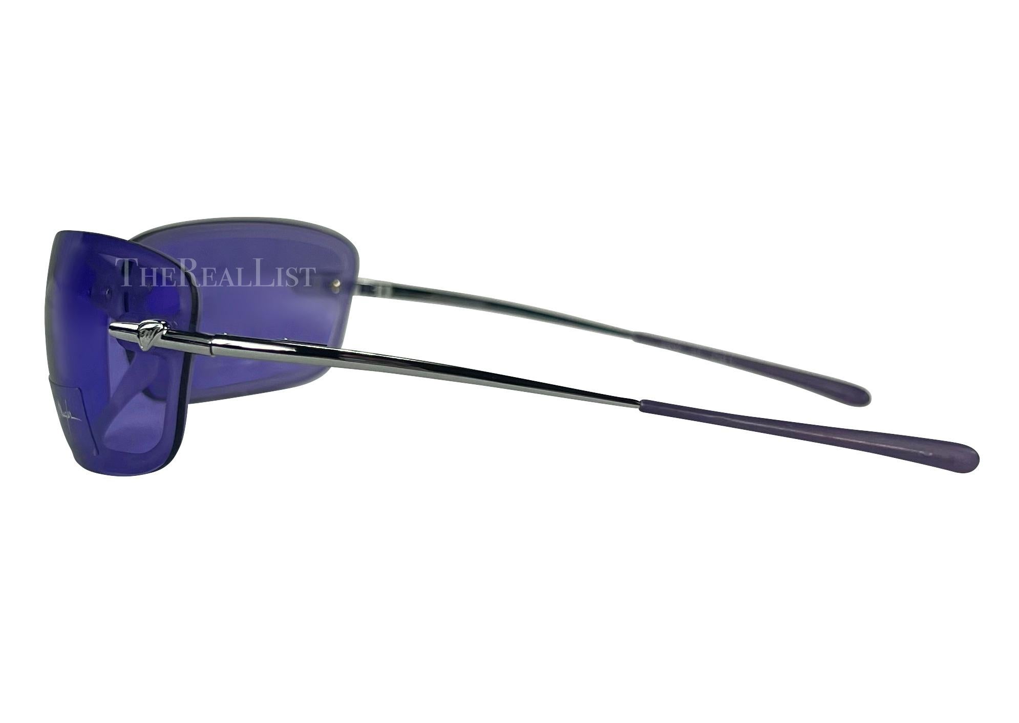 Women's NWT Early 2000s Thierry Mugler Purple Rimless Rectangular Sunglasses For Sale