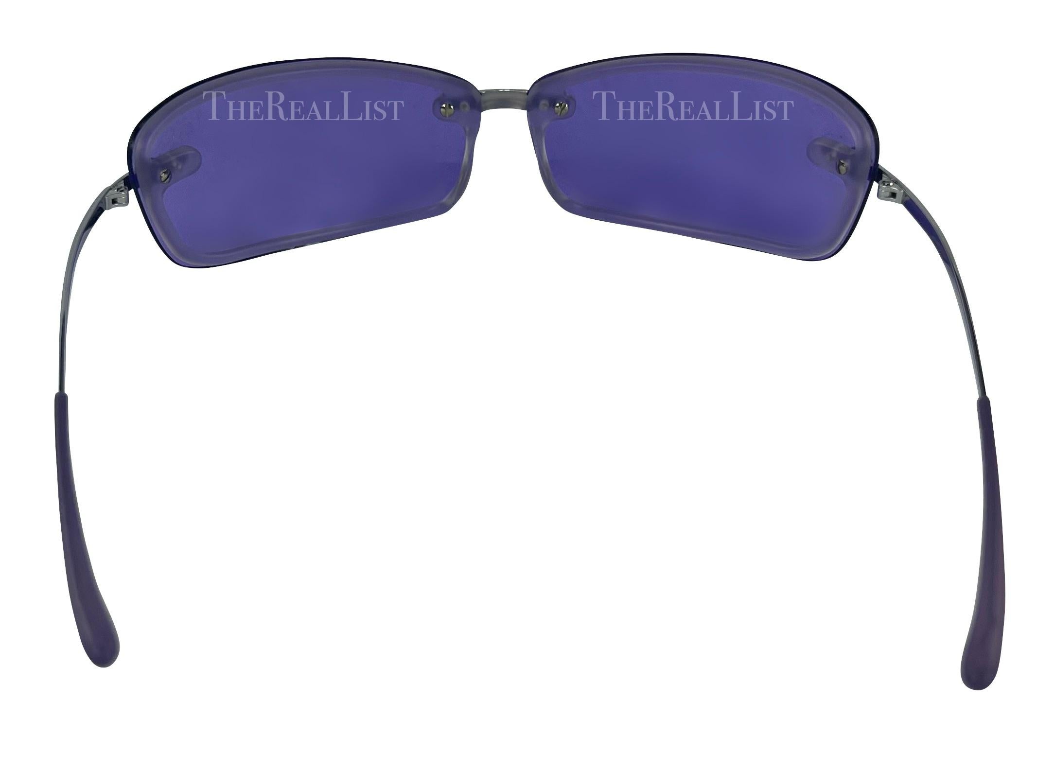 NWT Early 2000s Thierry Mugler Purple Rimless Rectangular Sunglasses en vente 1