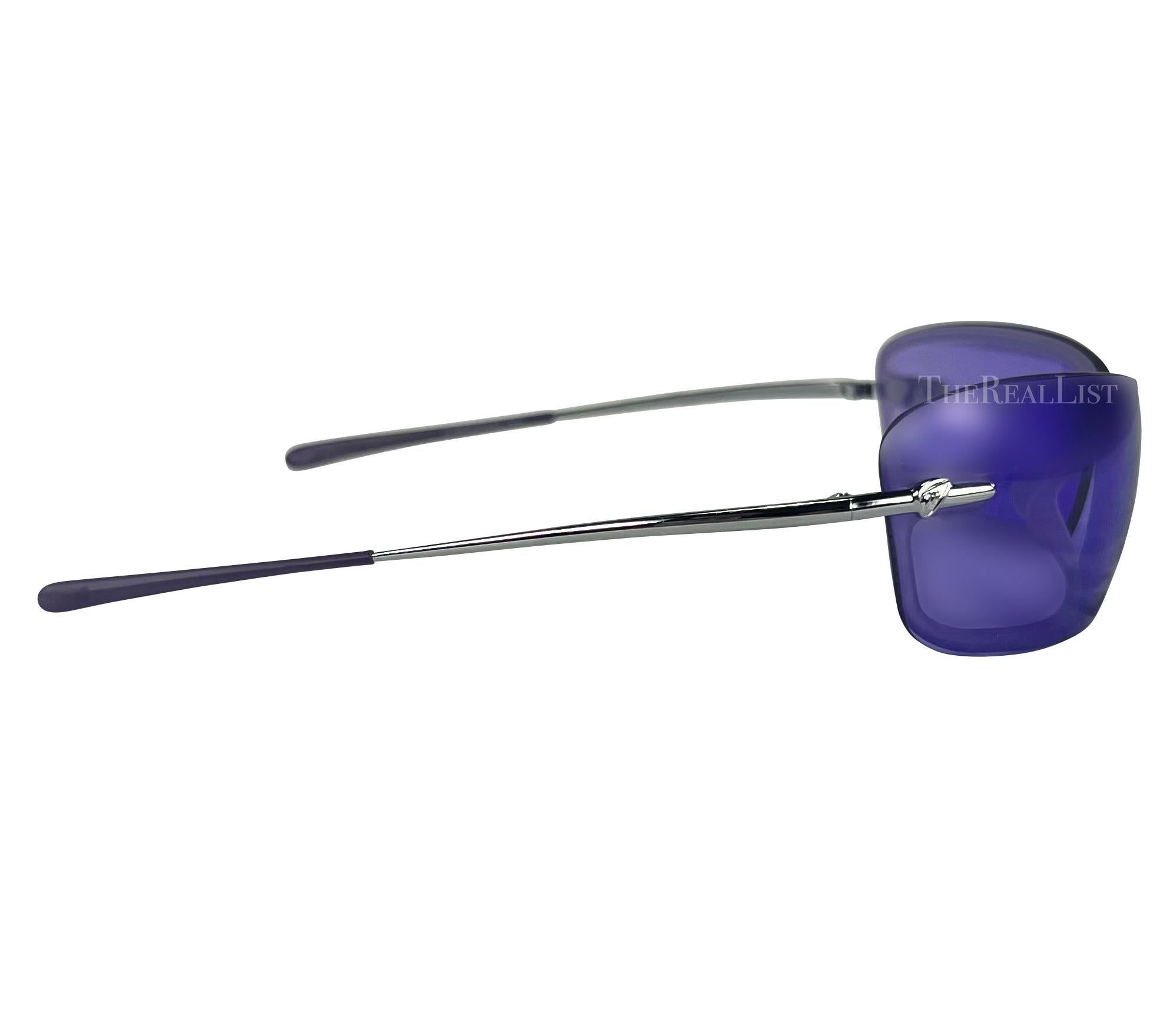NWT Early 2000s Thierry Mugler Purple Rimless Rectangular Sunglasses For Sale 2