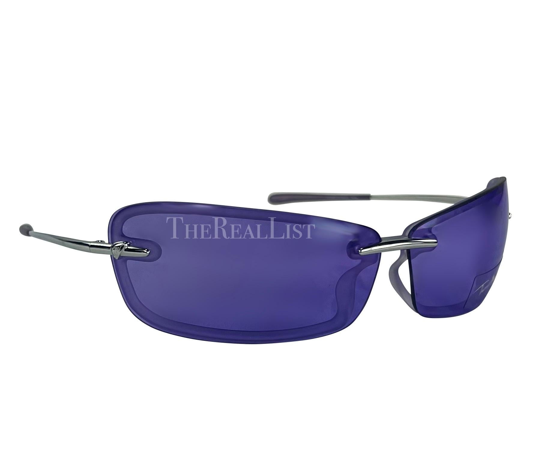 NWT Early 2000s Thierry Mugler Purple Rimless Rectangular Sunglasses en vente 3