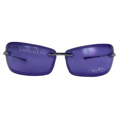 Neu mit Etikett Anfang 2000er Thierry Mugler Lila Randlose rechteckige Sonnenbrille