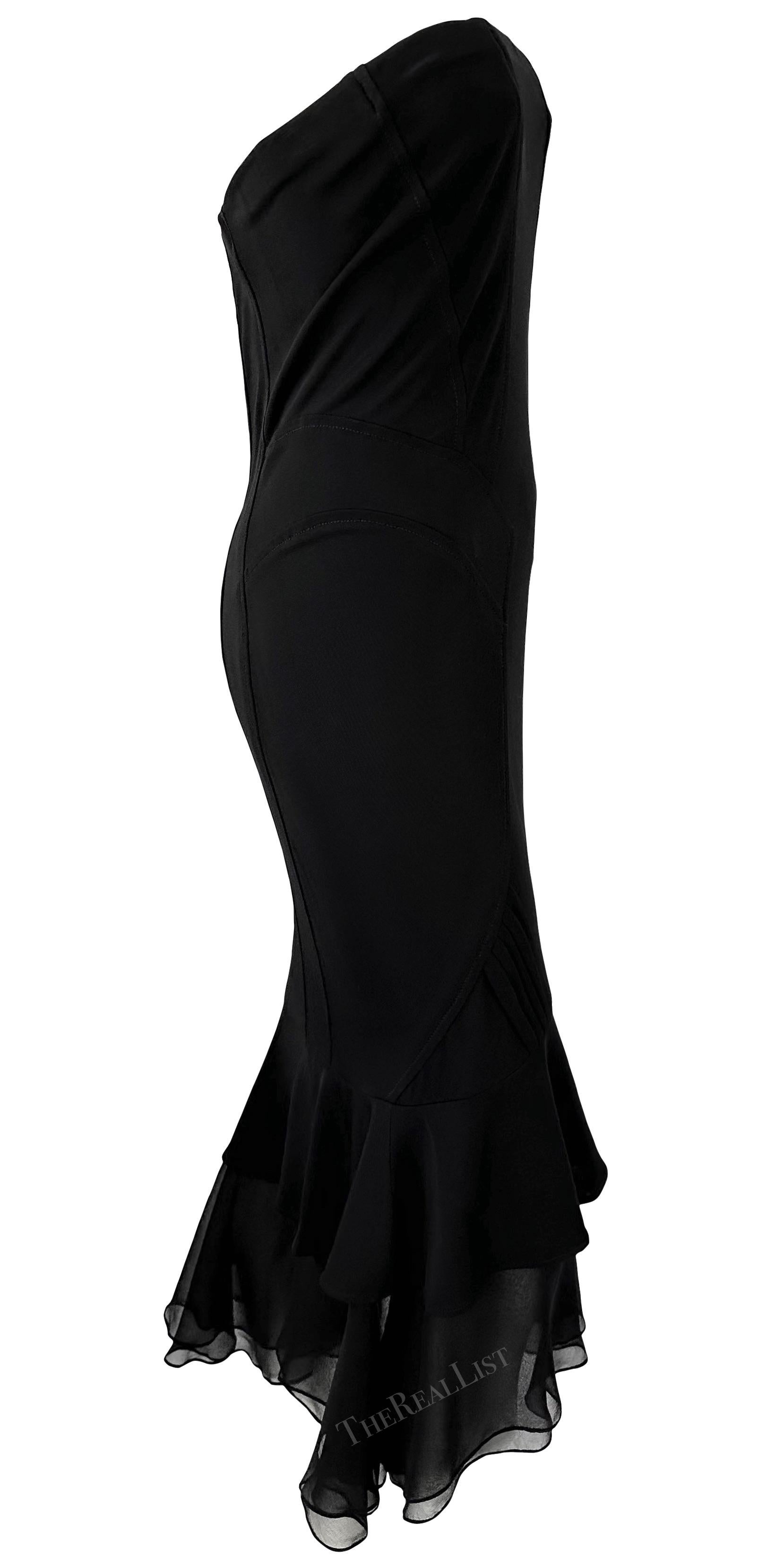 NWT Early 2000s Yigal Azrouel Sheer Black Strapless Ruffle Hem Mini Dress For Sale 1