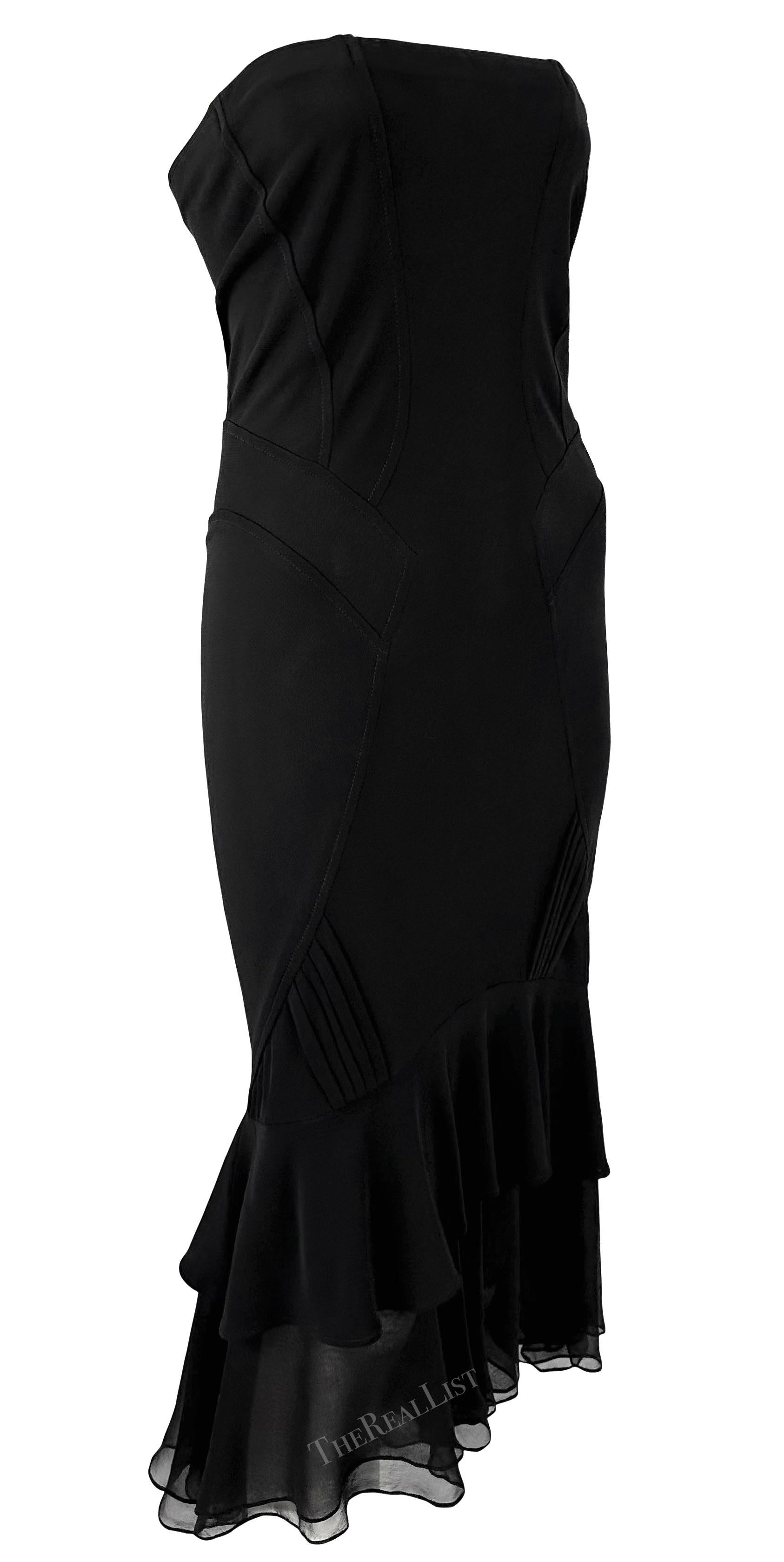 NWT Early 2000s Yigal Azrouel Sheer Black Strapless Ruffle Hem Mini Dress For Sale 2