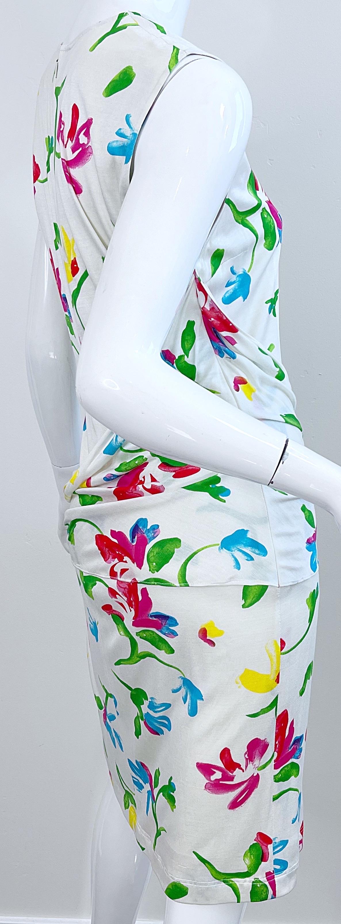 NWT Emanuel Ungaro 2000s Size 12 White Flower Watercolor Print Vintage Dress  For Sale 5