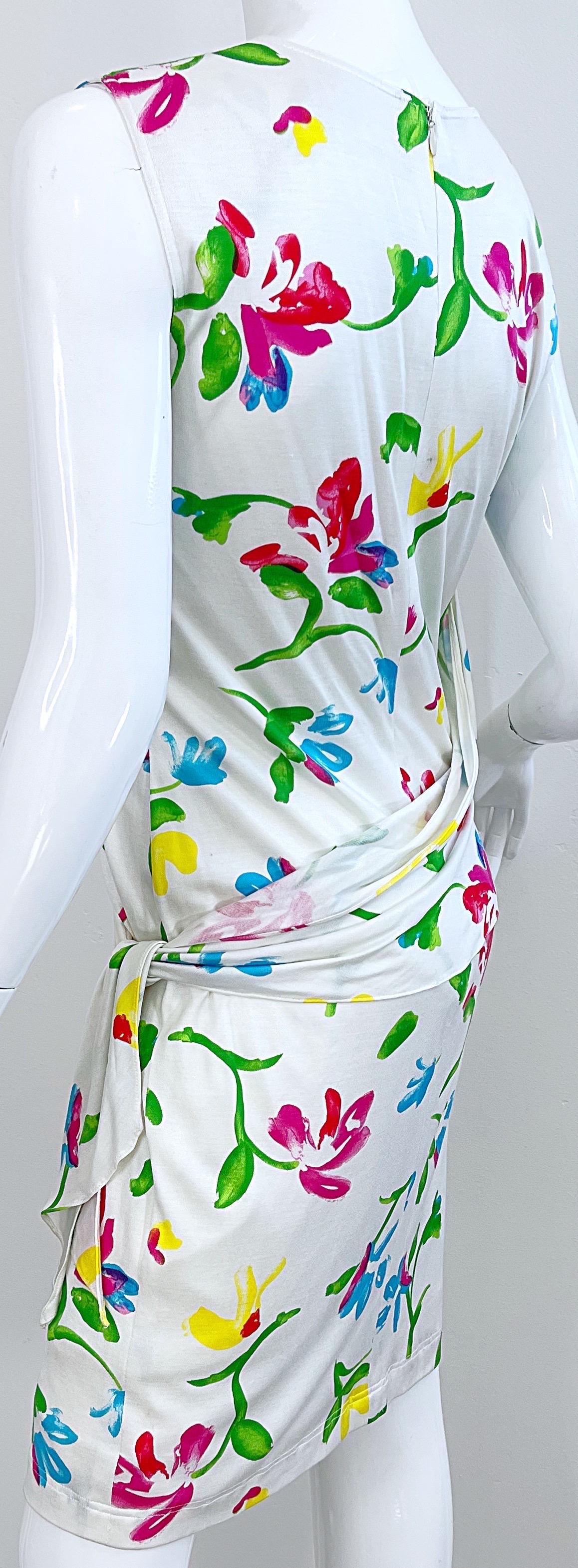 NWT Emanuel Ungaro 2000s Size 12 White Flower Watercolor Print Vintage Dress  For Sale 6