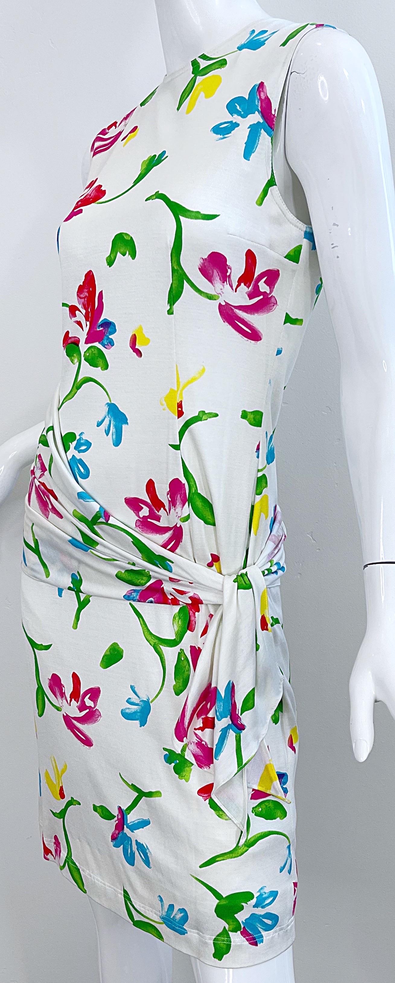 NWT Emanuel Ungaro 2000s Size 12 White Flower Watercolor Print Vintage Dress  For Sale 7