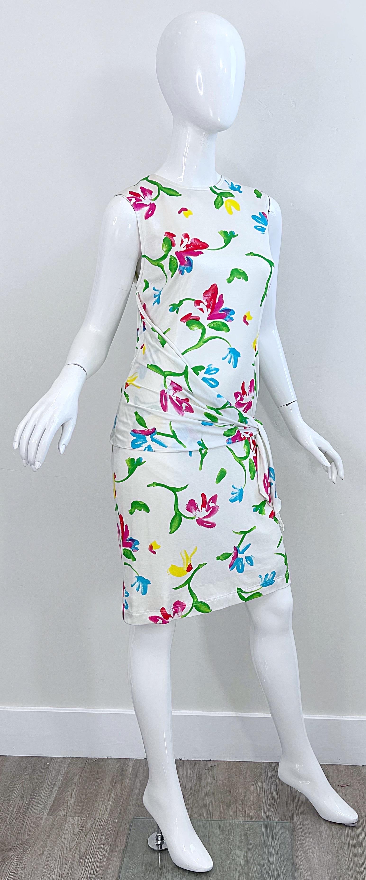 NWT Emanuel Ungaro 2000s Size 12 White Flower Watercolor Print Vintage Dress  For Sale 8