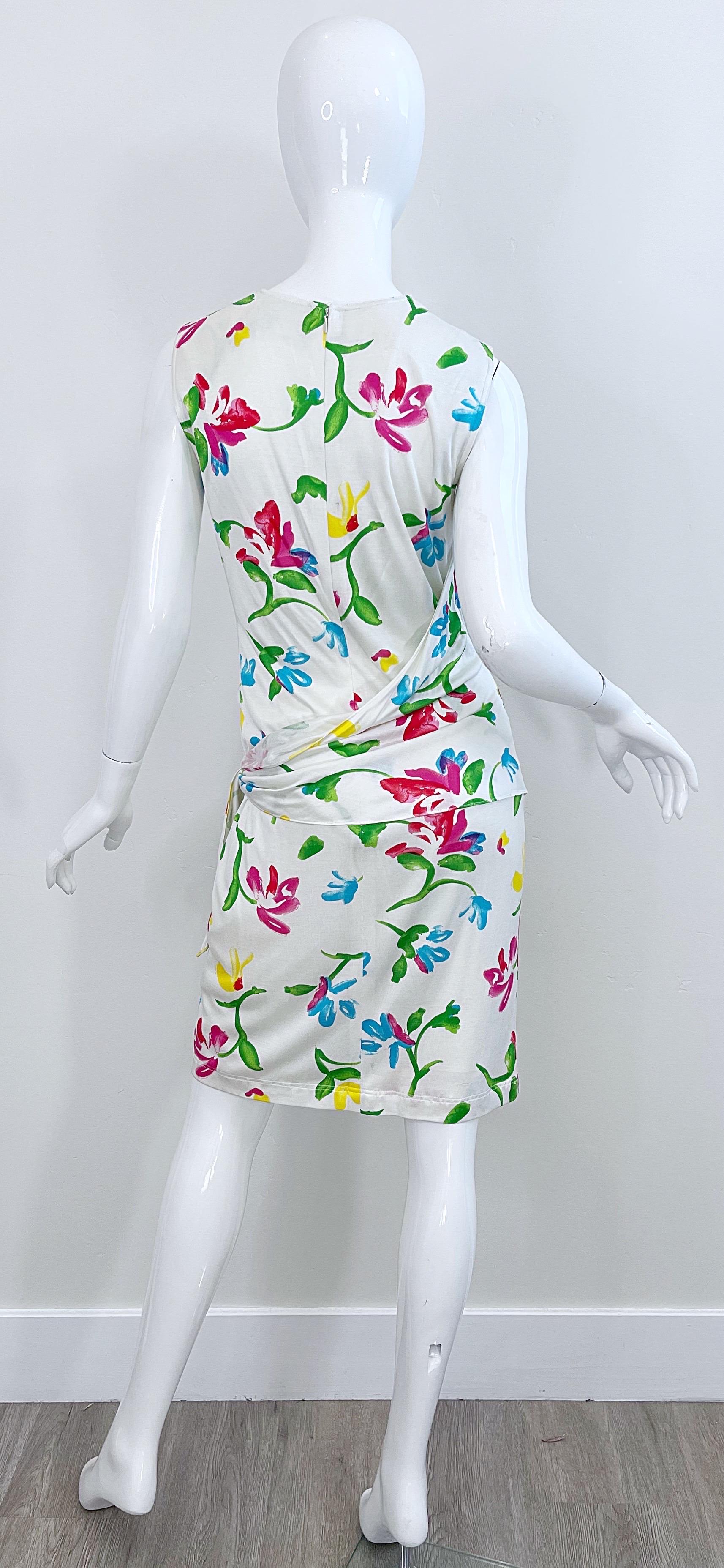 NWT Emanuel Ungaro 2000s Size 12 White Flower Watercolor Print Vintage Dress  For Sale 9