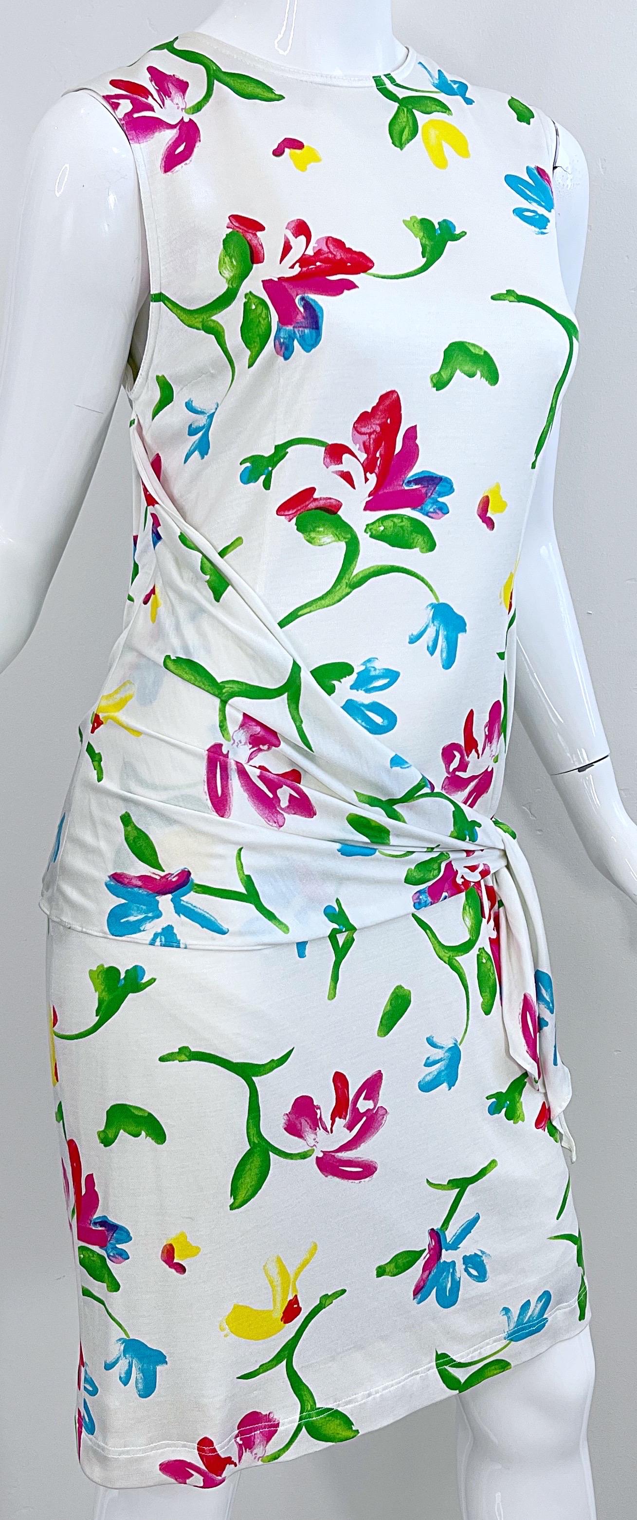 NWT Emanuel Ungaro 2000s Size 12 White Flower Watercolor Print Vintage Dress  For Sale 10