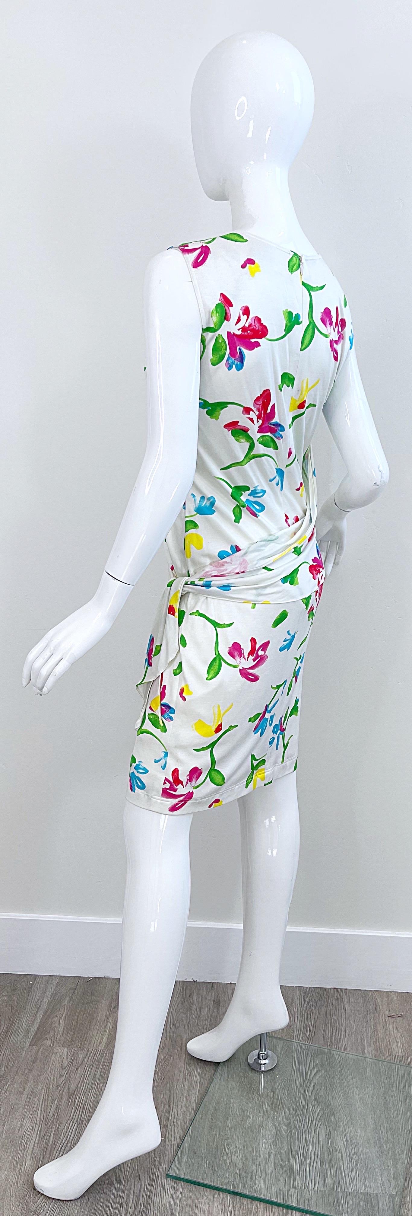 NWT Emanuel Ungaro 2000s Size 12 White Flower Watercolor Print Vintage Dress  For Sale 11
