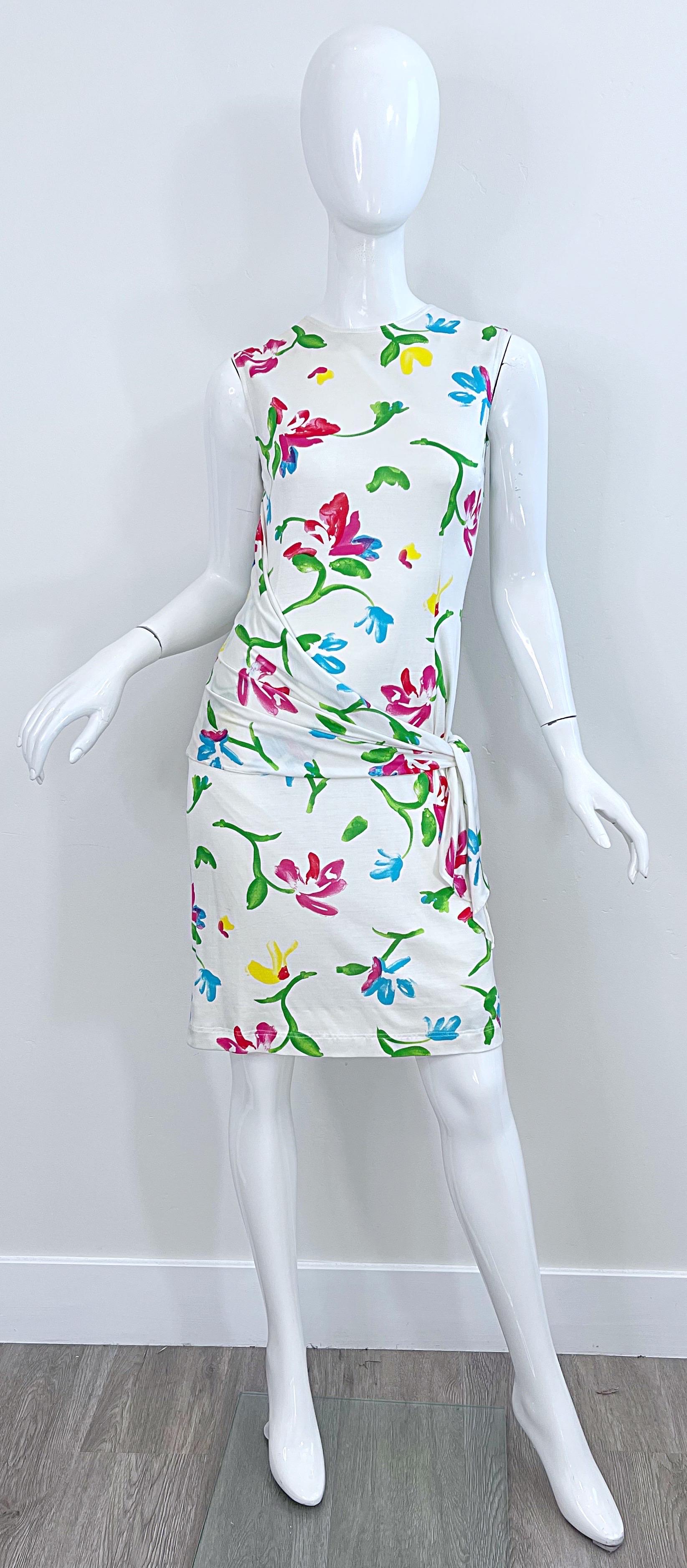 NWT Emanuel Ungaro 2000s Size 12 White Flower Watercolor Print Vintage Dress  For Sale 12