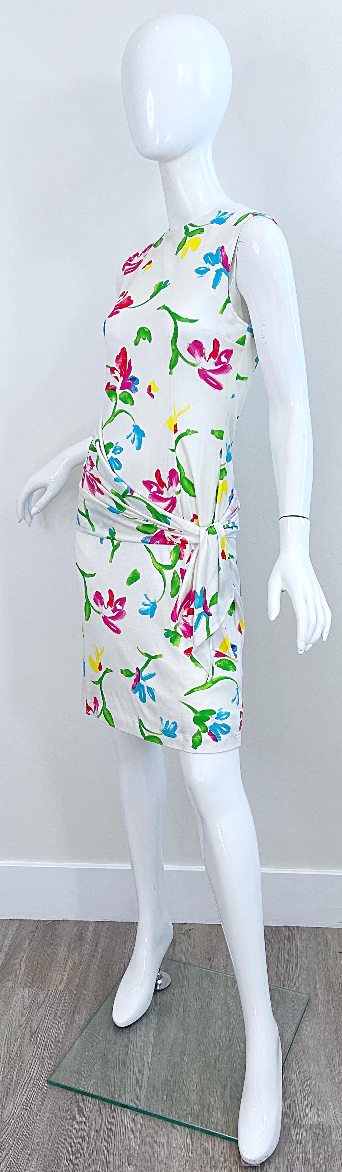 Women's NWT Emanuel Ungaro 2000s Size 12 White Flower Watercolor Print Vintage Dress  For Sale
