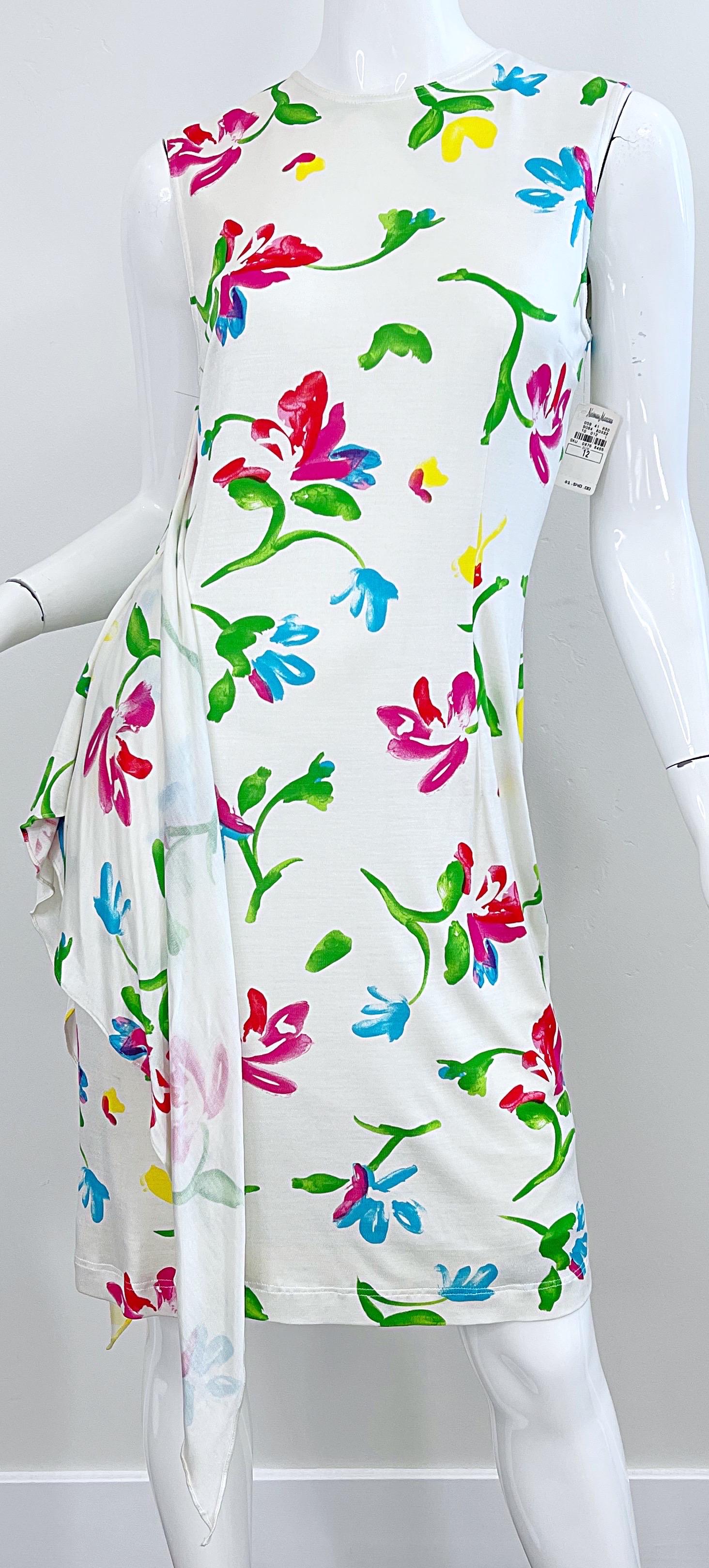 NWT Emanuel Ungaro 2000s Size 12 White Flower Watercolor Print Vintage Dress  For Sale 1