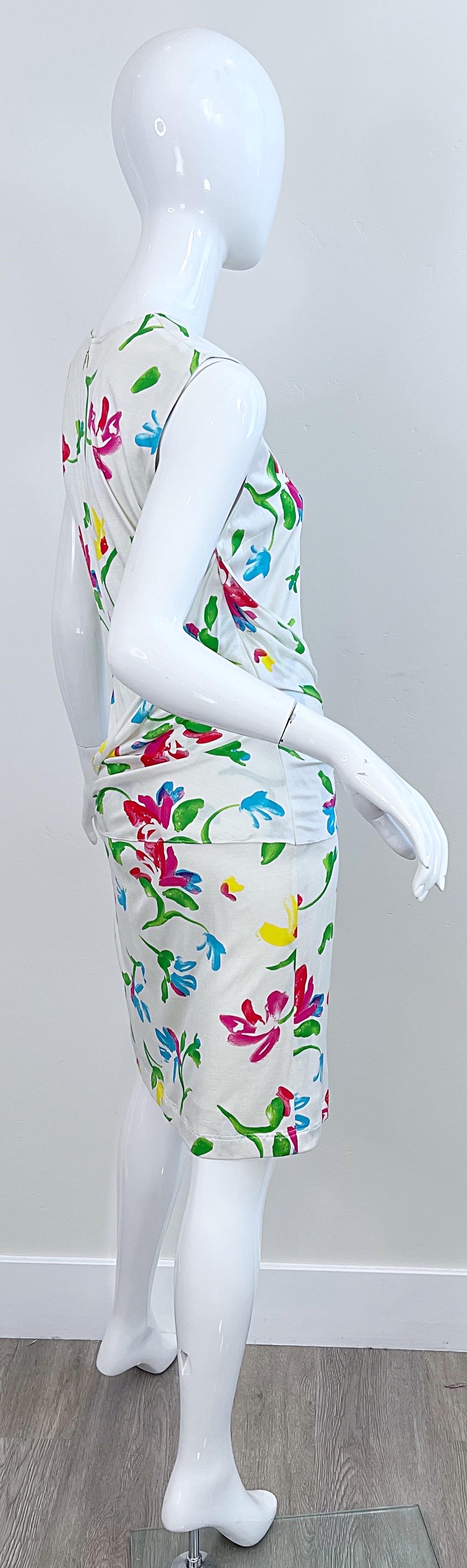 NWT Emanuel Ungaro 2000s Size 12 White Flower Watercolor Print Vintage Dress  For Sale 2