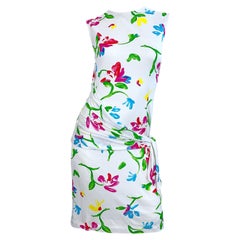 NWT Emanuel Ungaro 2000s Taille 12 White Flower Watercolor Print Vintage Dress