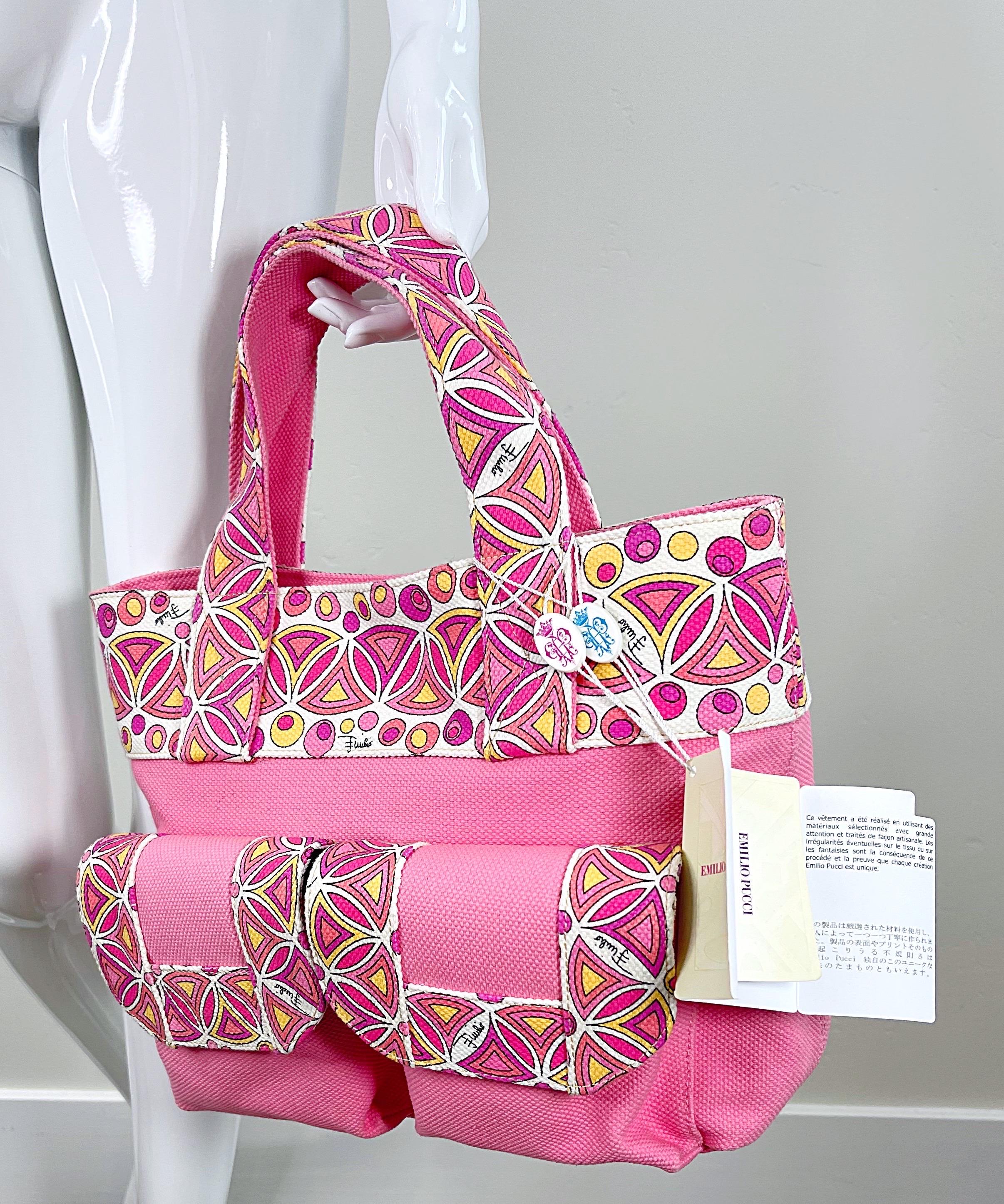 NWT Emilio Pucci 2000s Bubblegum Pink Kaleidoscope Mosaic Satchel Handbag Purse For Sale 8