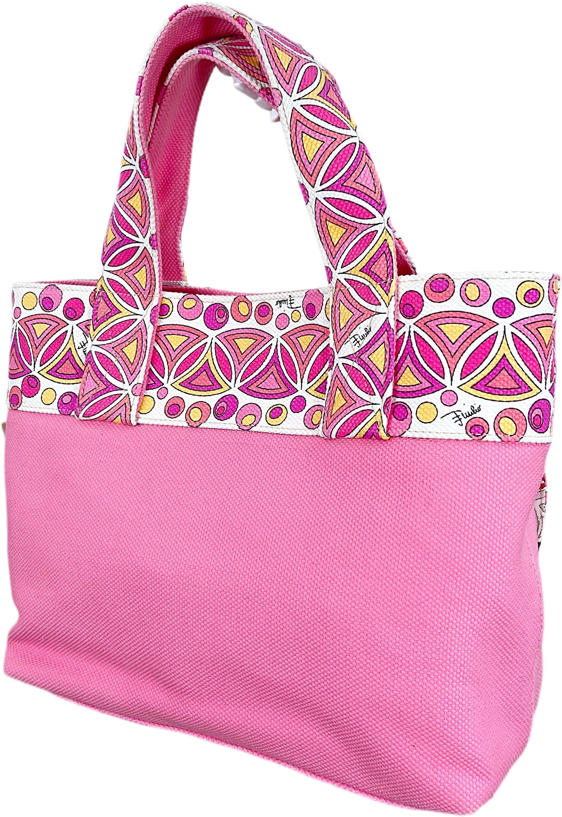 NWT Emilio Pucci 2000s Bubblegum Pink Kaleidoscope Mosaic Satchel Handbag Purse For Sale 9