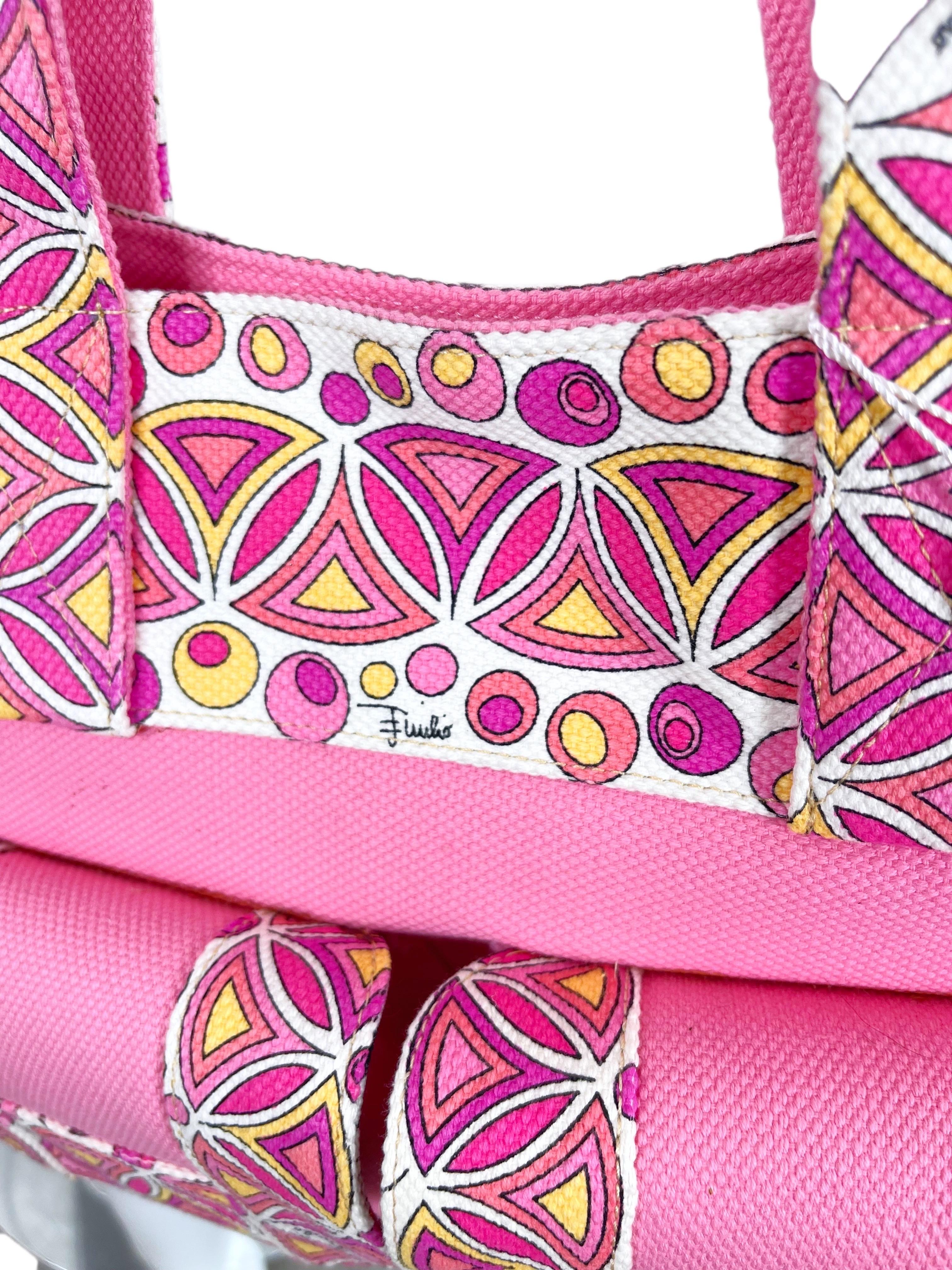NWT Emilio Pucci 2000s Bubblegum Pink Kaleidoscope Mosaic Satchel Handbag Purse For Sale 10