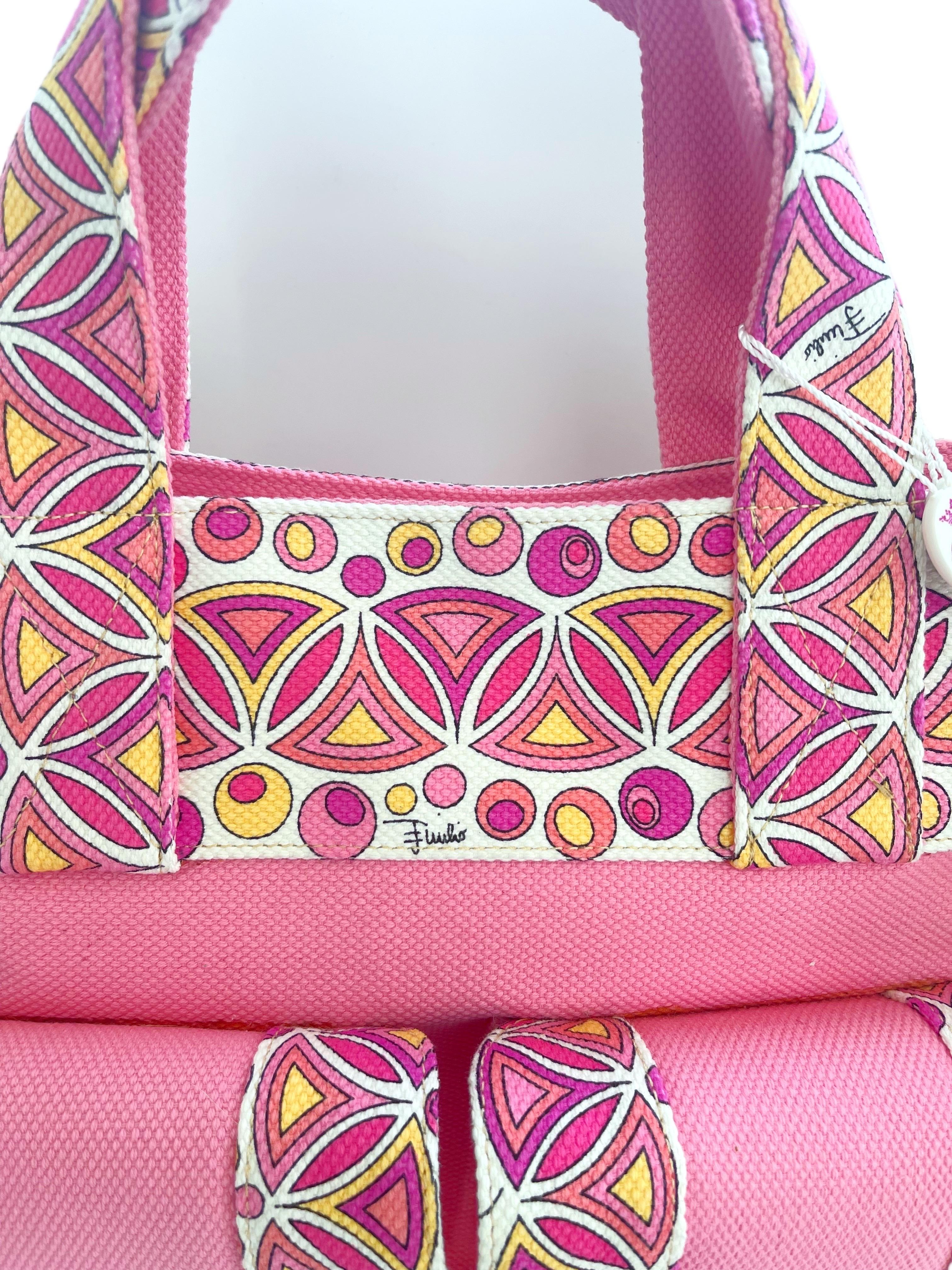 NWT Emilio Pucci 2000s Bubblegum Pink Kaleidoscope Mosaic Satchel Handbag Purse For Sale 11