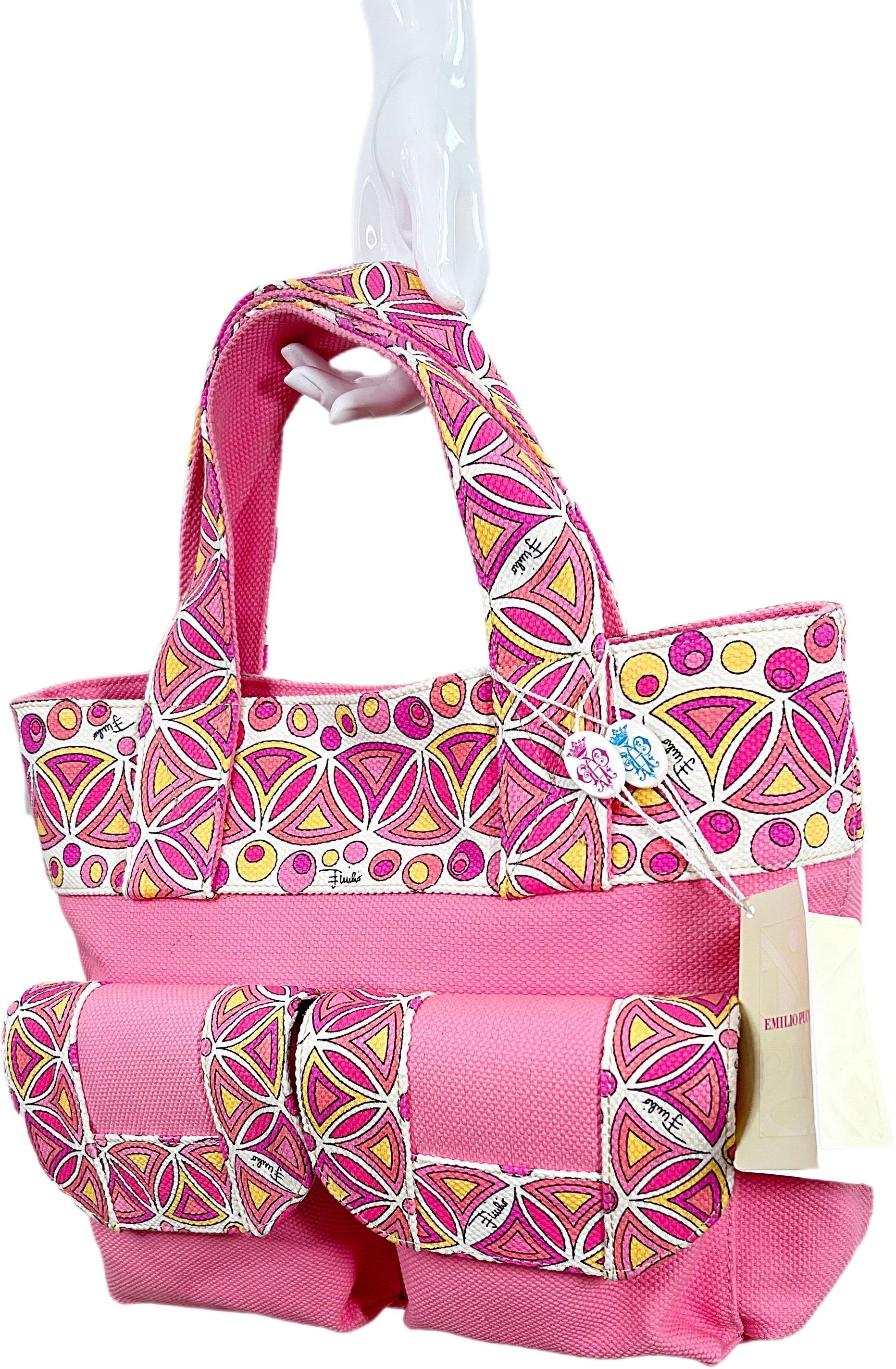 NWT Emilio Pucci 2000s Bubblegum Pink Kaleidoscope Mosaic Satchel Handbag Purse For Sale 12