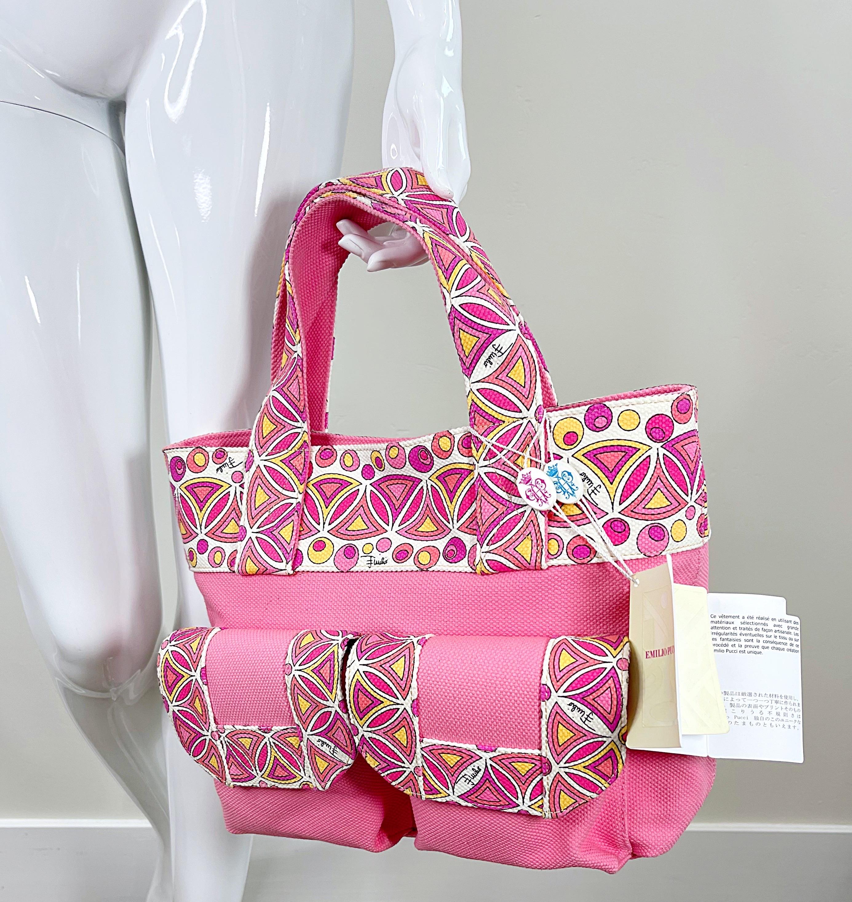 Women's NWT Emilio Pucci 2000s Bubblegum Pink Kaleidoscope Mosaic Satchel Handbag Purse For Sale