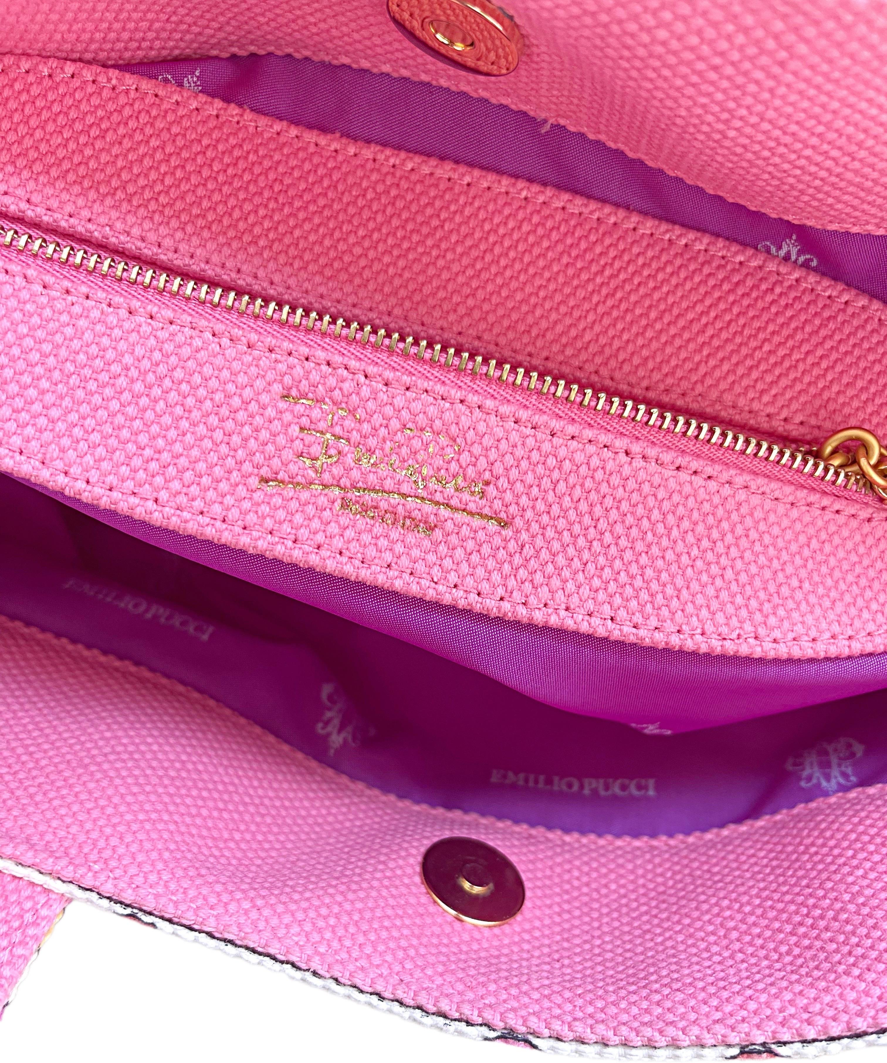 NWT Emilio Pucci 2000s Bubblegum Pink Kaleidoscope Mosaic Satchel Handbag Purse For Sale 2
