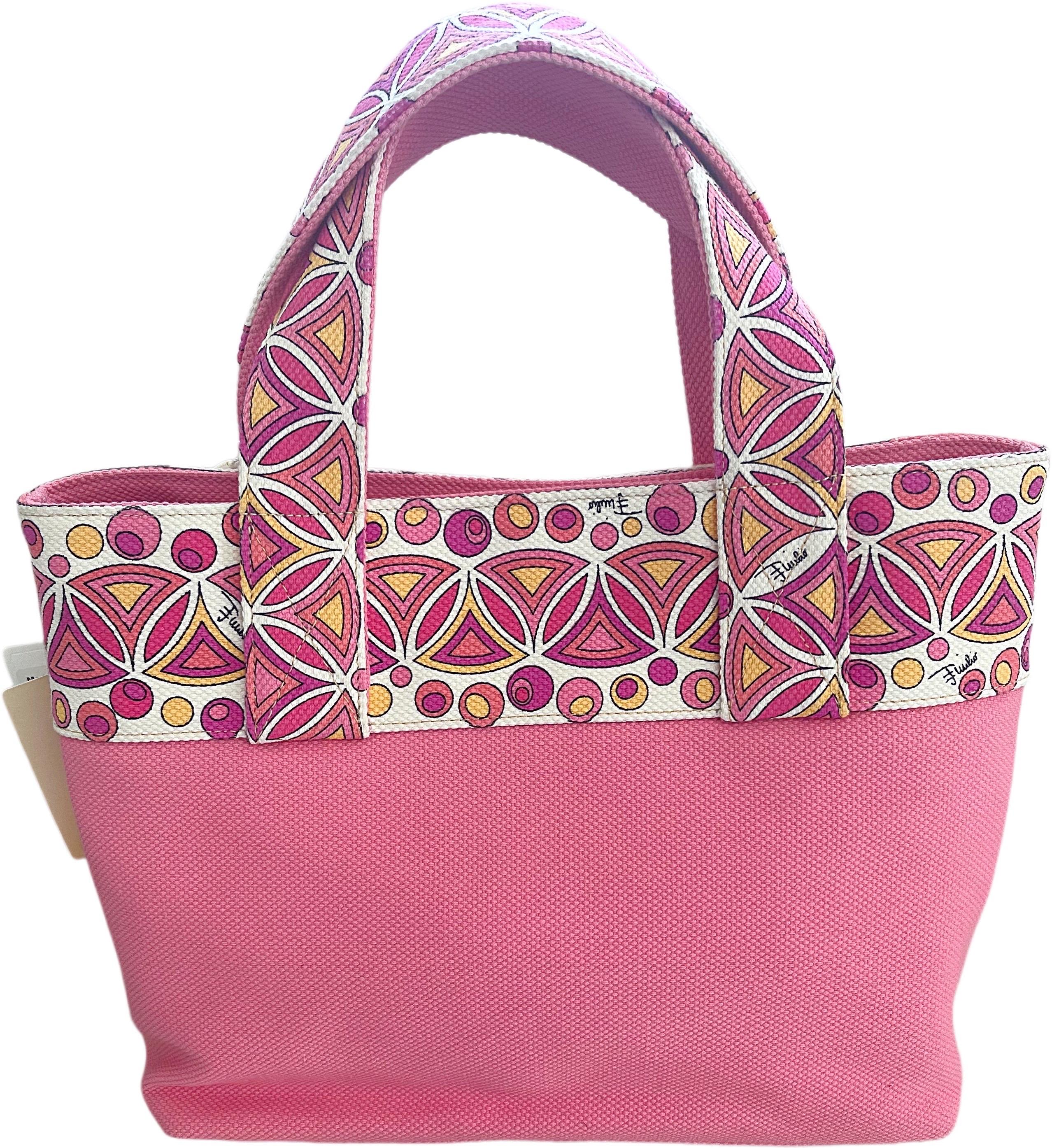 NWT Emilio Pucci 2000s Bubblegum Pink Kaleidoscope Mosaic Satchel Handbag Purse For Sale 4