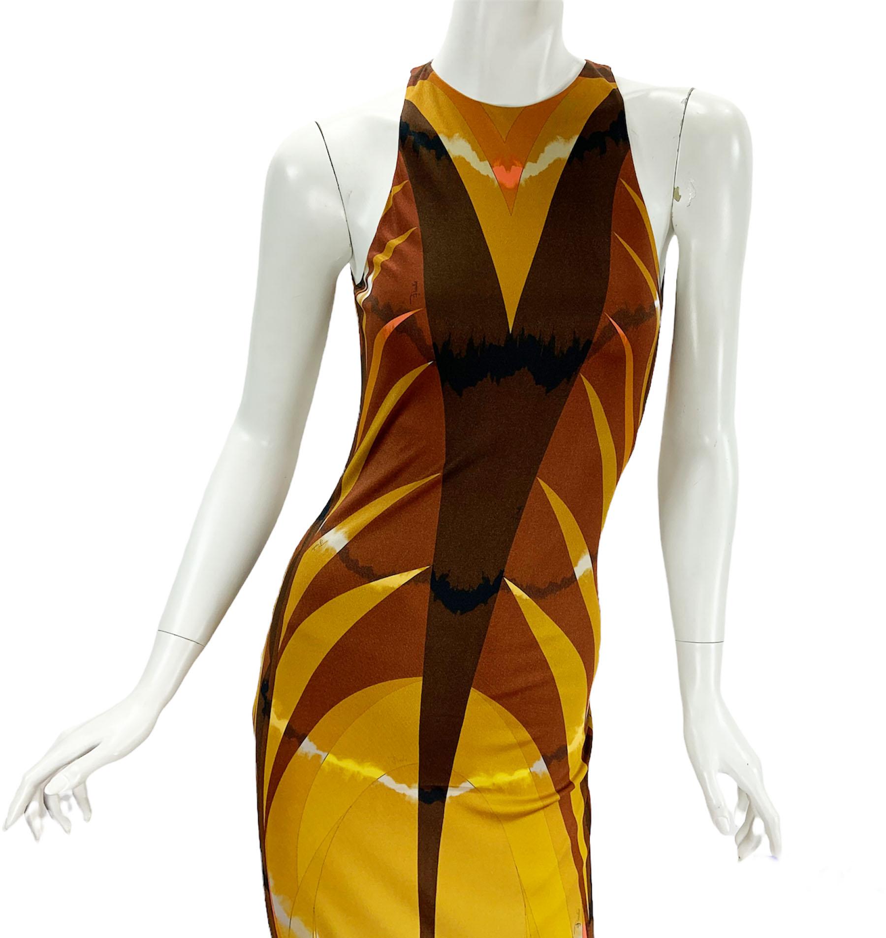 Beige NWT Emilio Pucci 90's Stretch Jersey Print Open Back Maxi Dress It 38 - US 4