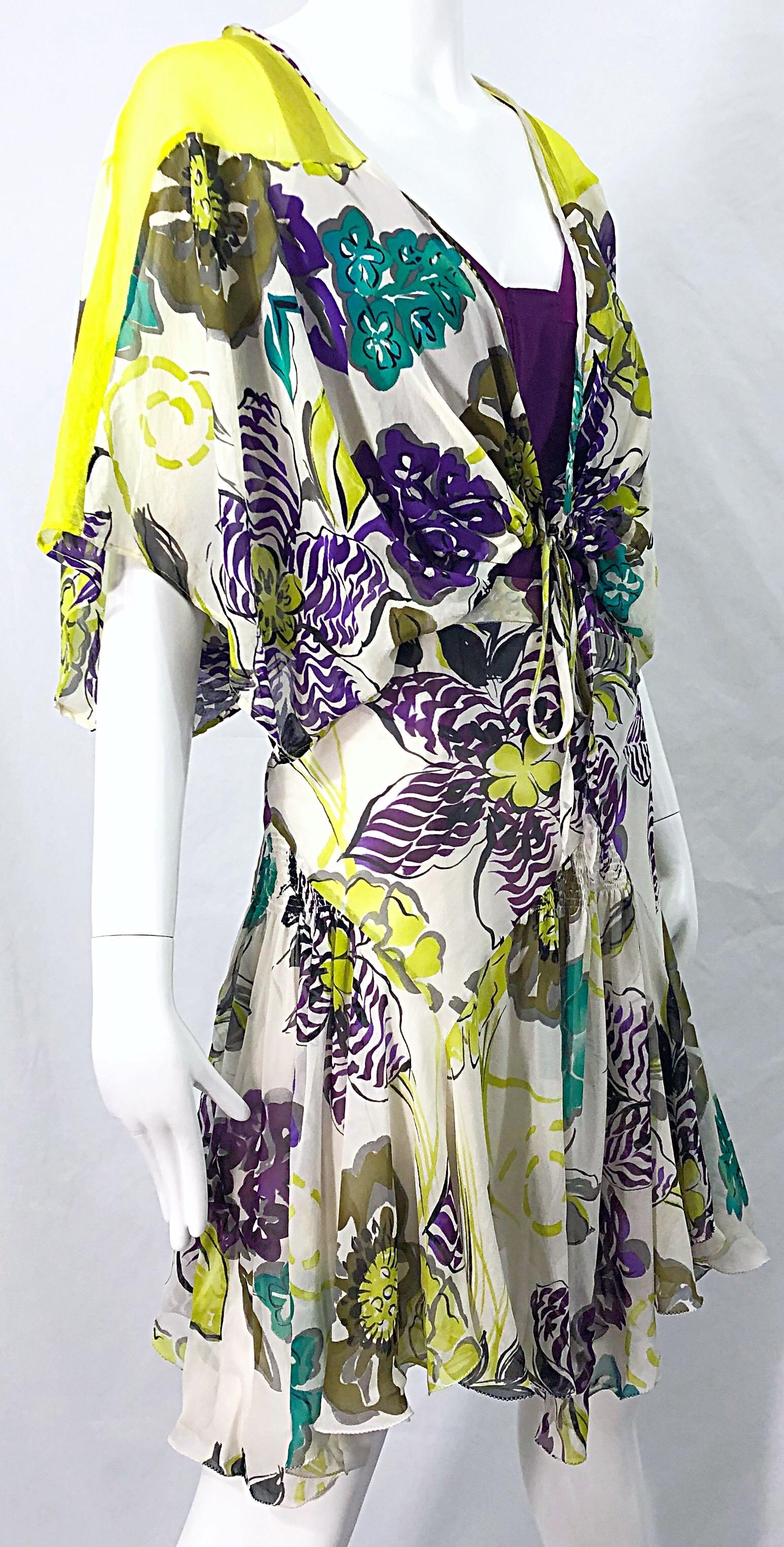 NWT Etro 2000s Size 44 US 8 - 10 Silk Chiffon Three Piece Skirt Top Bolero Dress For Sale 7