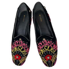 NWT Etro Black Velour Embroidered Beaded Women's Plats Loafers Italian 36