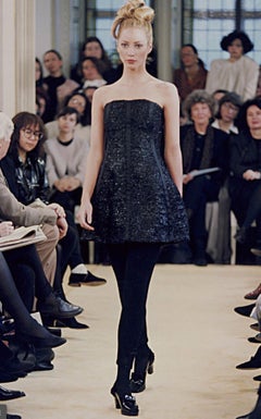 NWT F/W 1992 Prada Shimmery Black Wool Sleeveless Flare Mini Dress